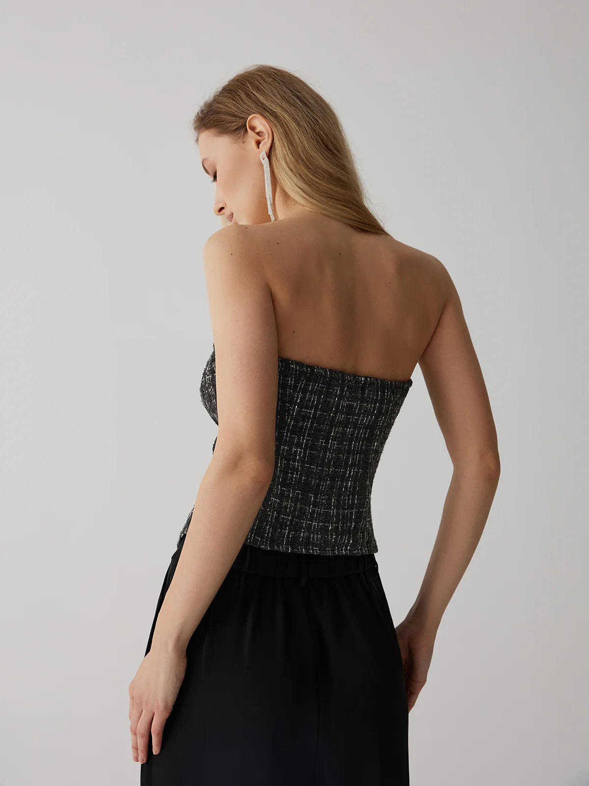 Tweed Button Ruched Tube Top - Image 5