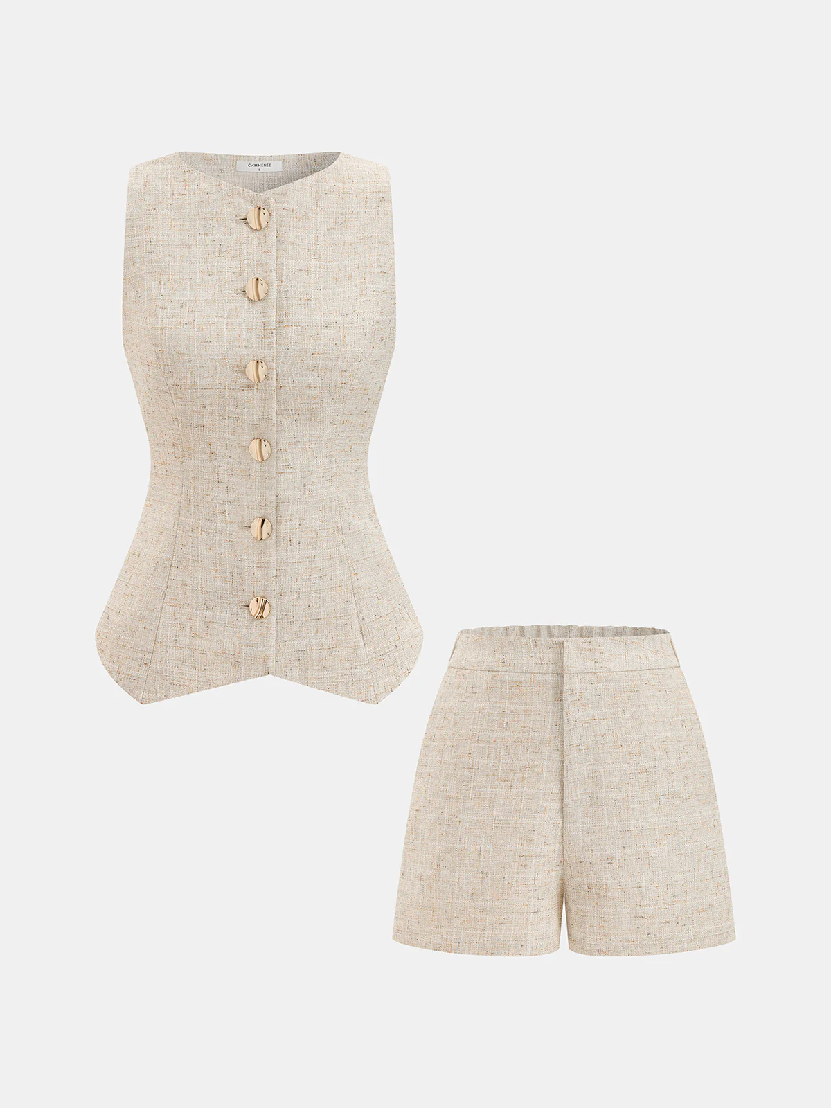 Tweed Buttoned Vest & Mini Shorts Set - Image 2