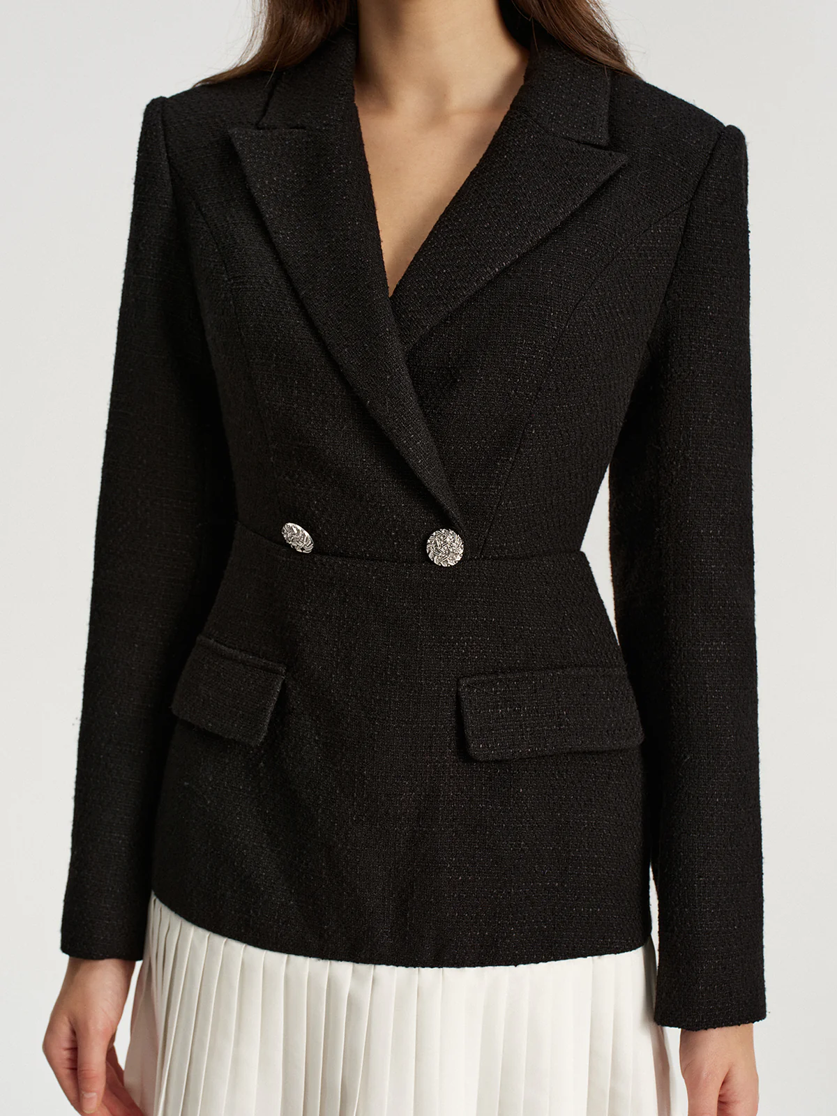 Tweed Double Breasted Pleated Hem Blazer Dress - Image 4