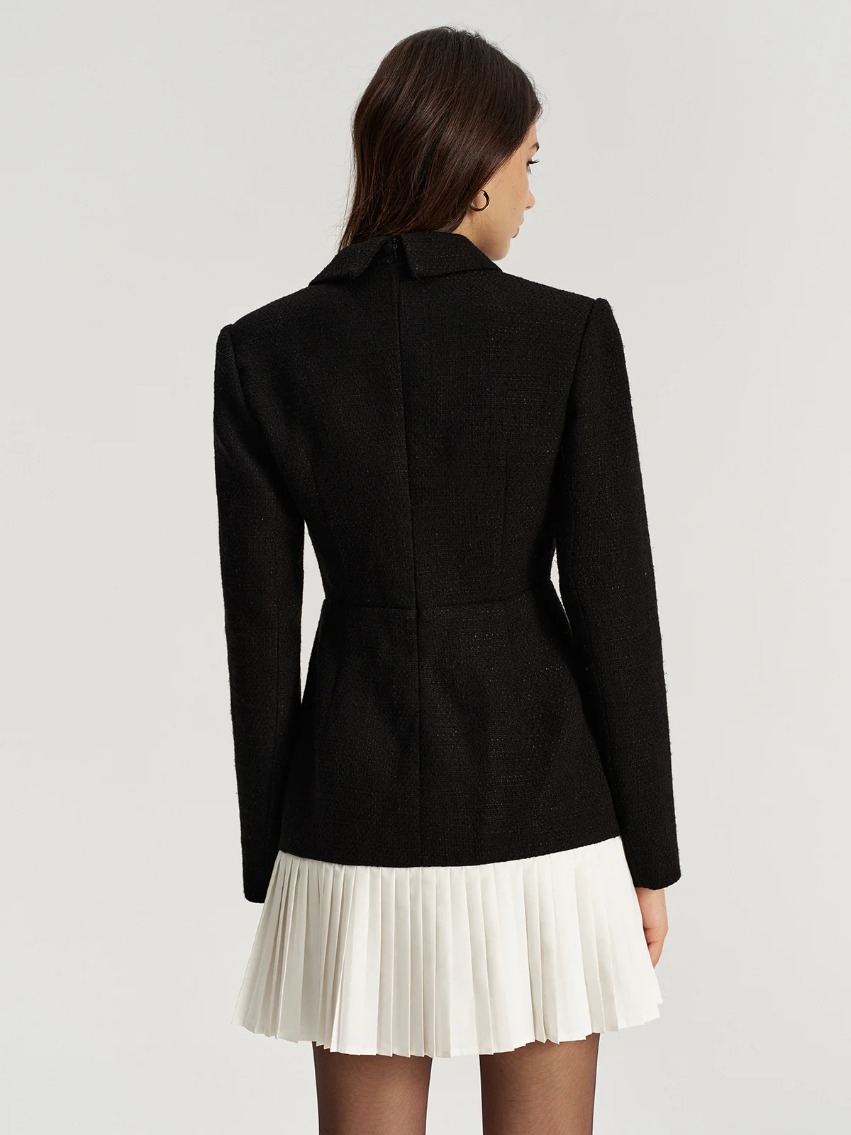 Tweed Double Breasted Pleated Hem Blazer Dress - Image 6