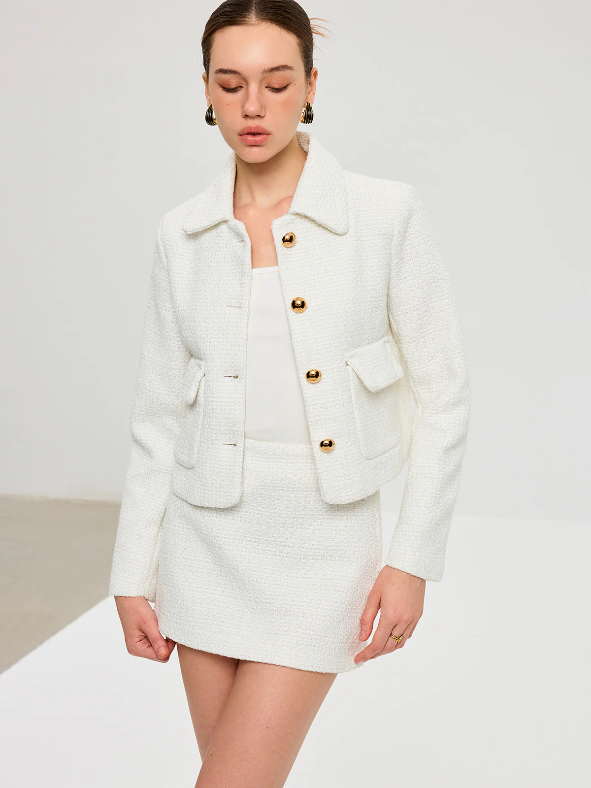 Tweed Lapel Jacket and Mini Skirt Set - Image 3