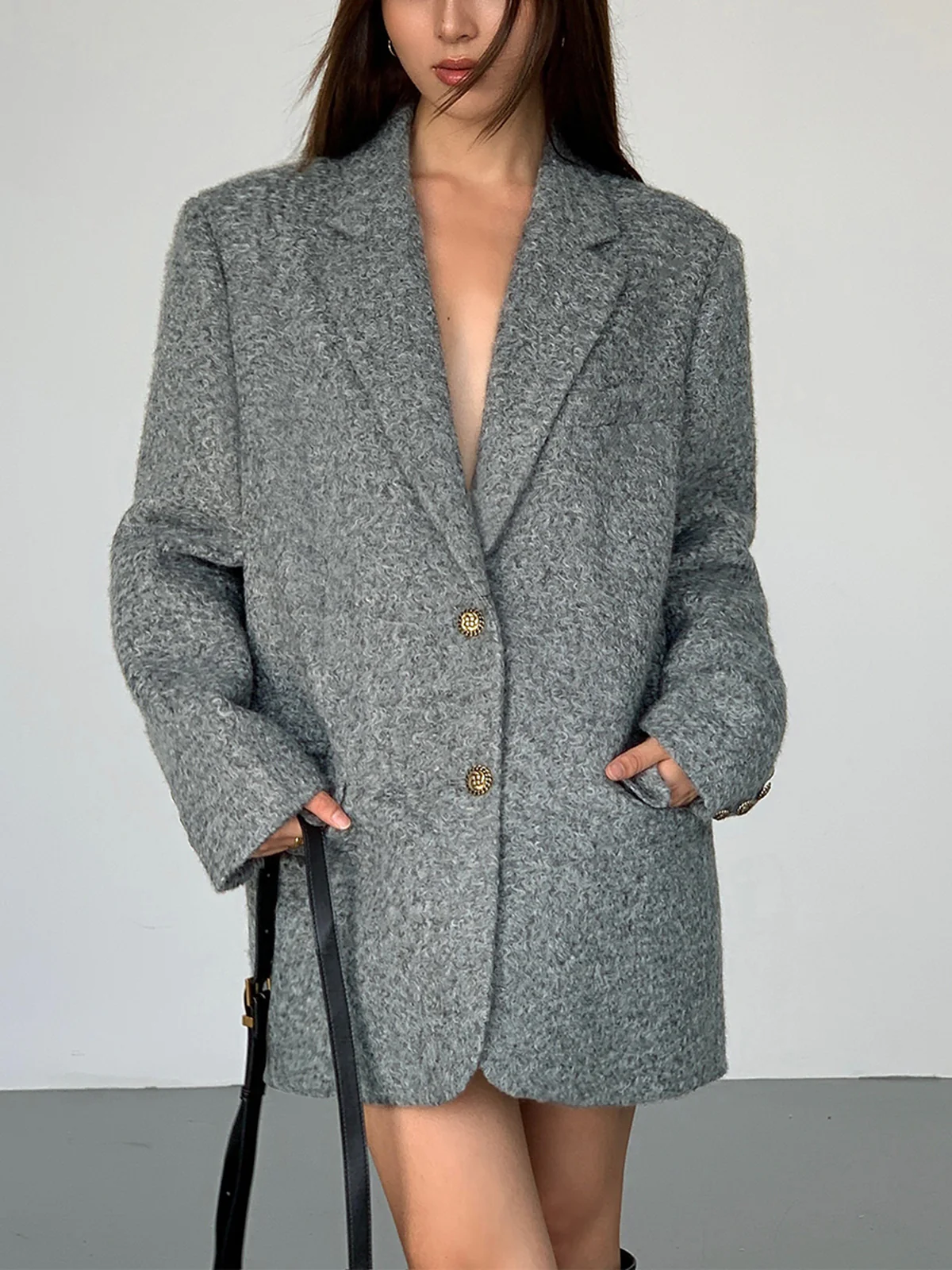Tweed Long Blazer Without Belt - Image 4