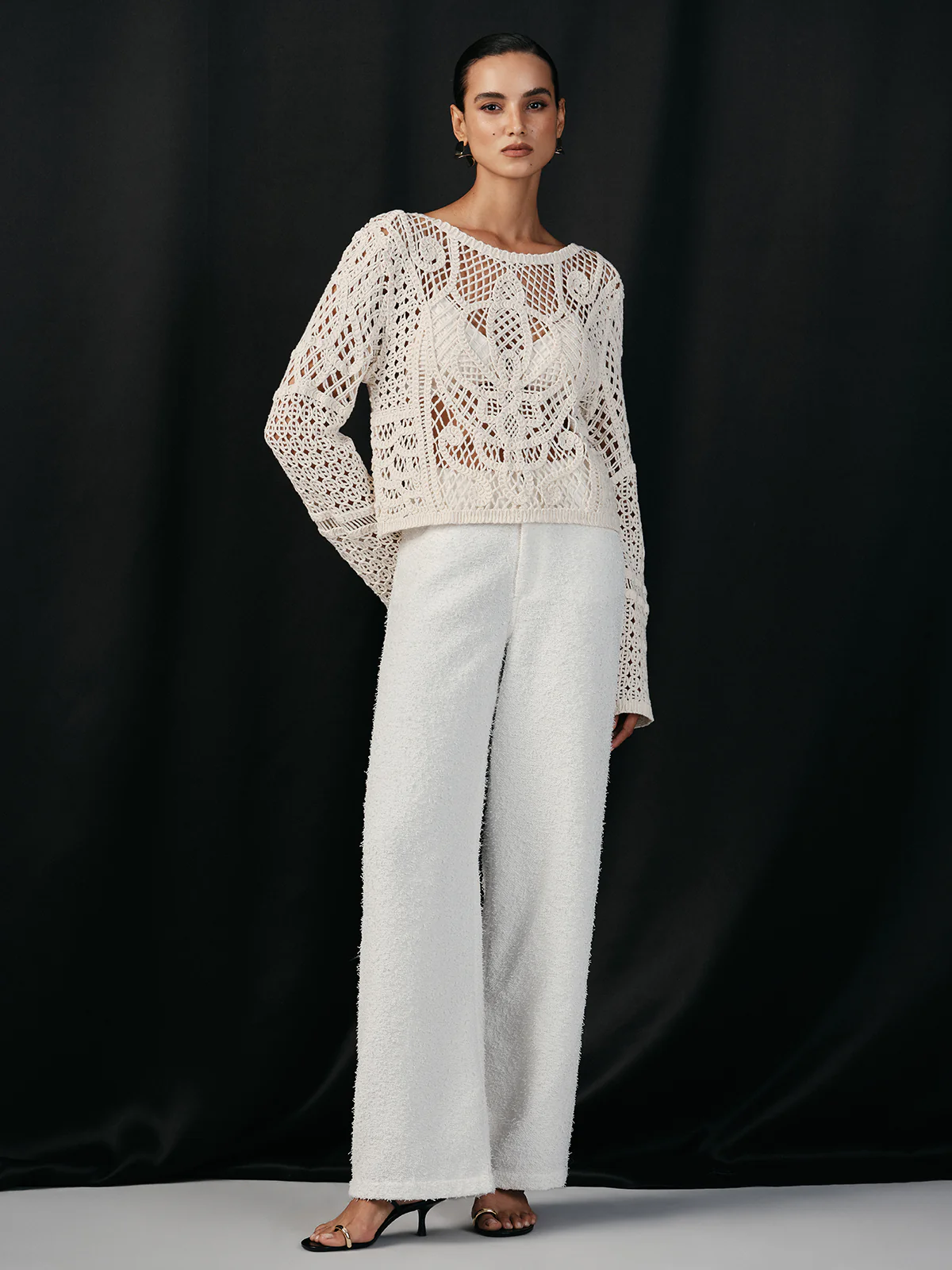 Tweed Mid-Waisted Wide-Leg Pants - Image 2