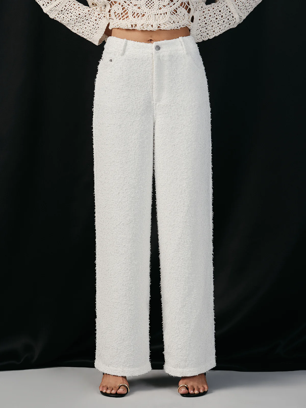 Tweed Mid-Waisted Wide-Leg Pants - Image 3