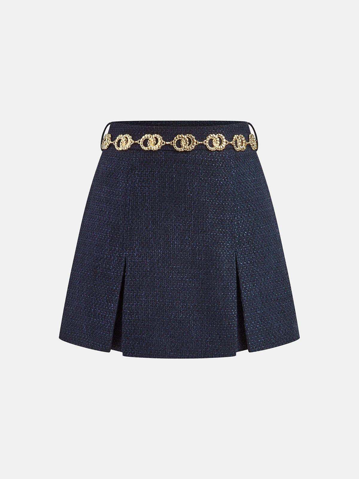 Tweed Mini Skirt with Golden Chain Belt - Image 2