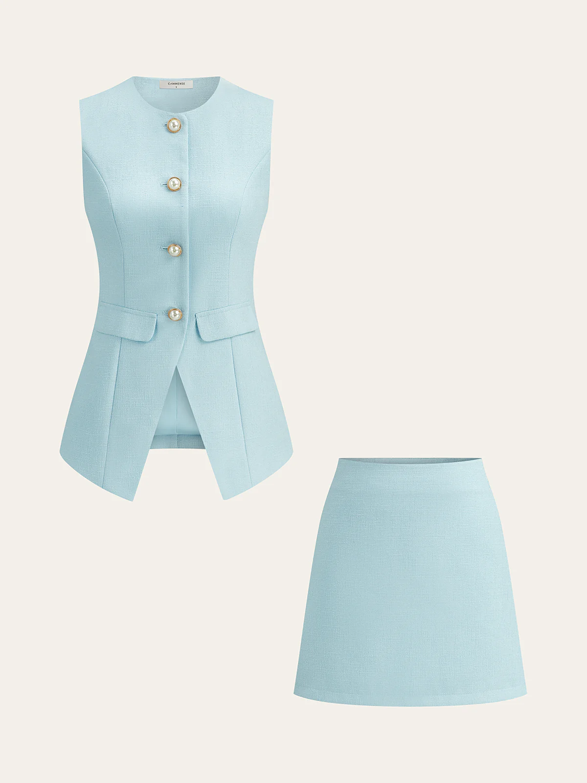 Tweed Pearl Blazer Vest and Mini Skirt Set