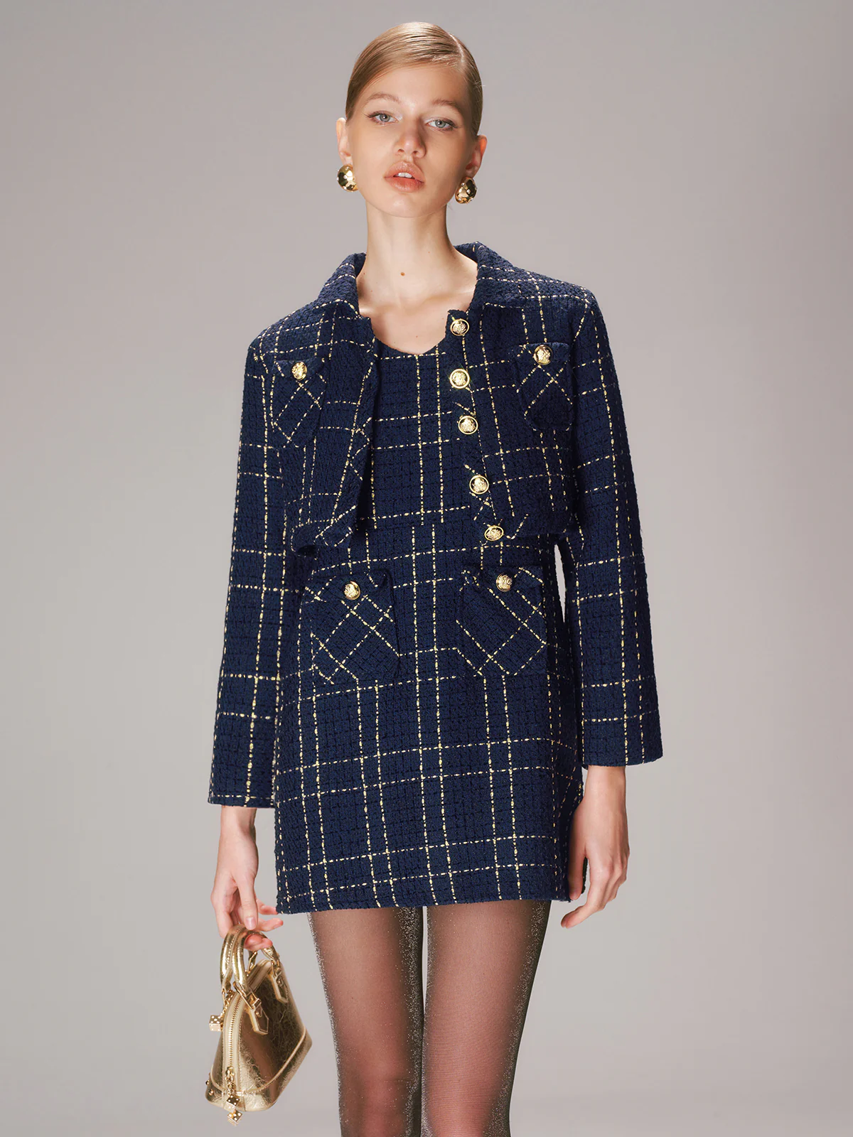 Tweed Short Jacket and Mini Dress Set - Image 3