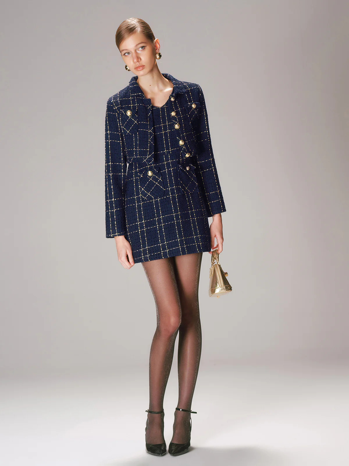 Tweed Short Jacket and Mini Dress Set - Image 6
