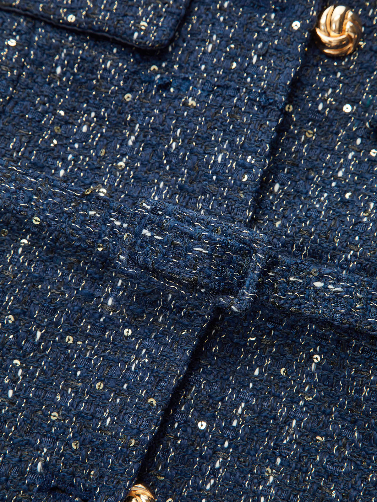 Tweed Short-Sleeved Blazer with Belt - Image 3