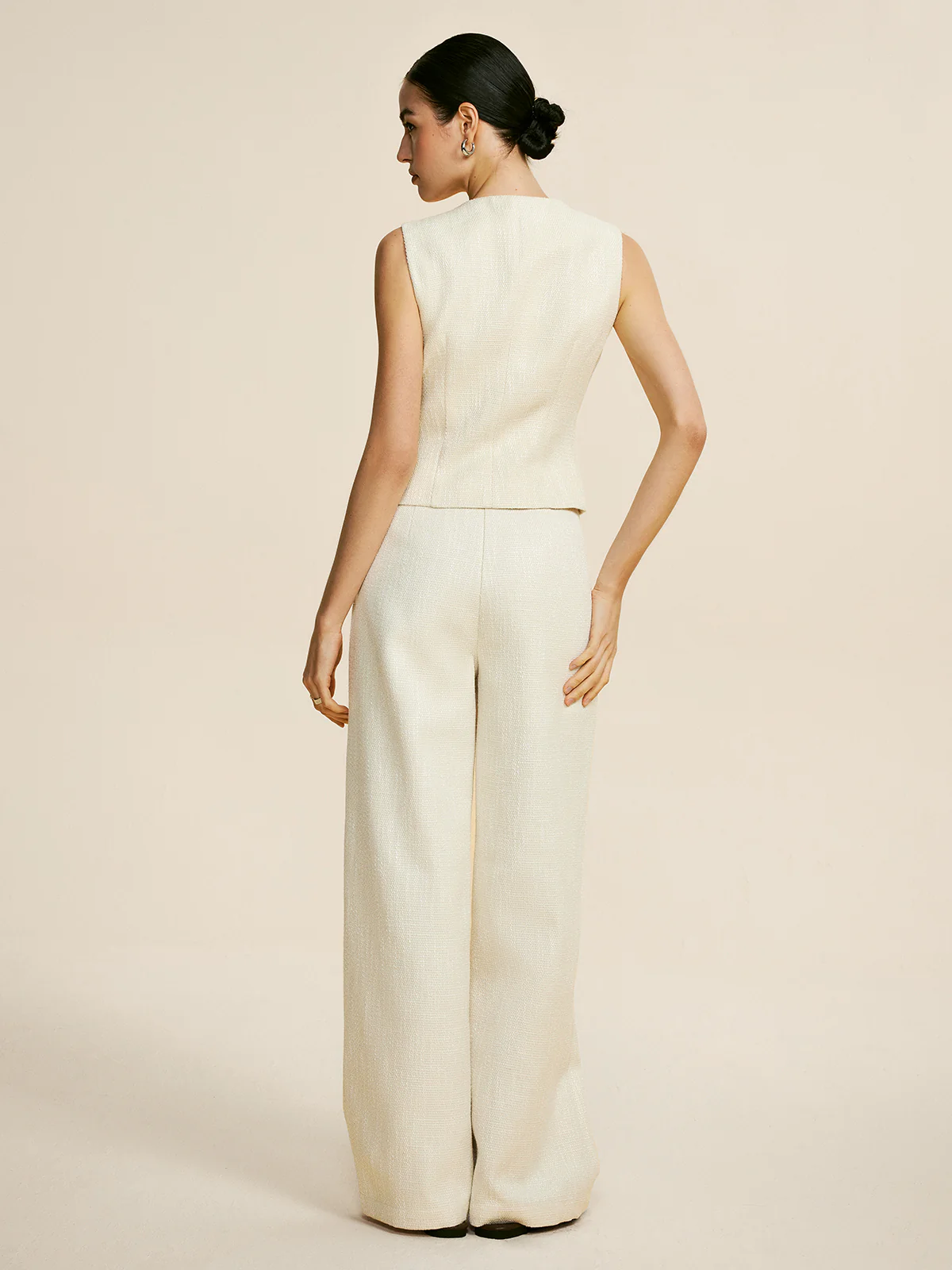 Tweed Sleeveless Baggy Pants Set - Image 5