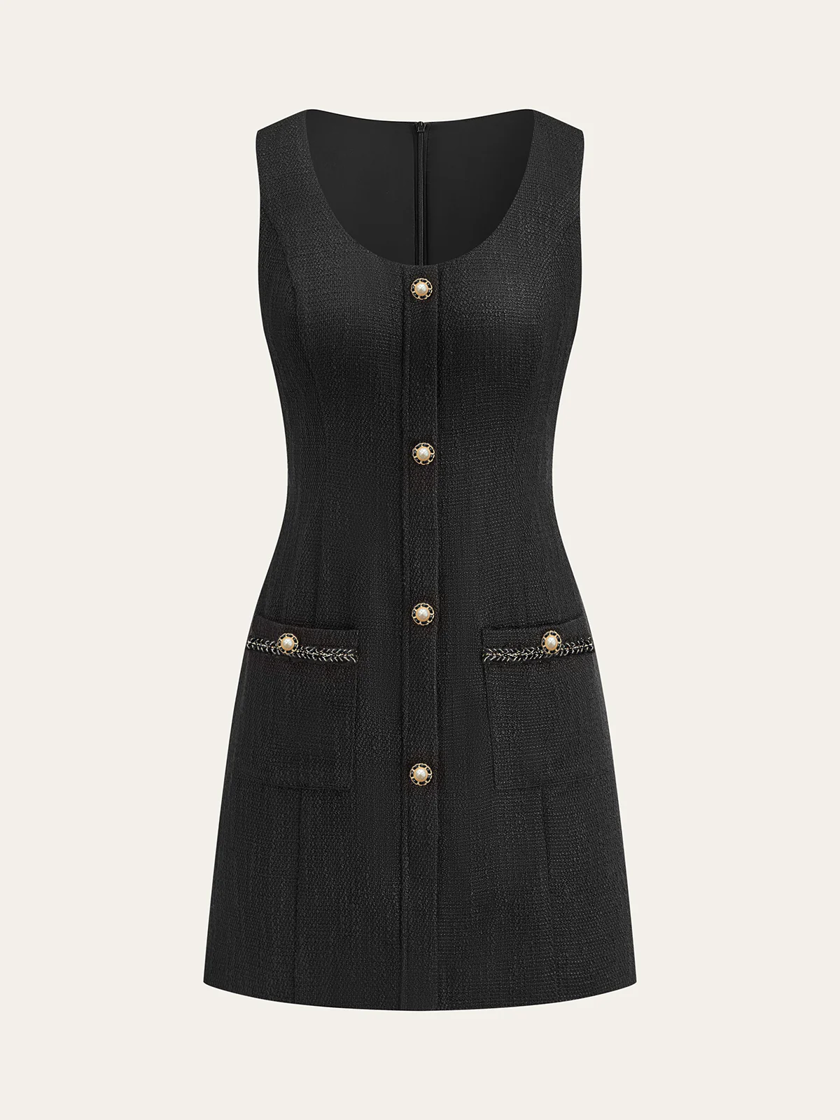 Tweed Sleeveless Button Mini Dress