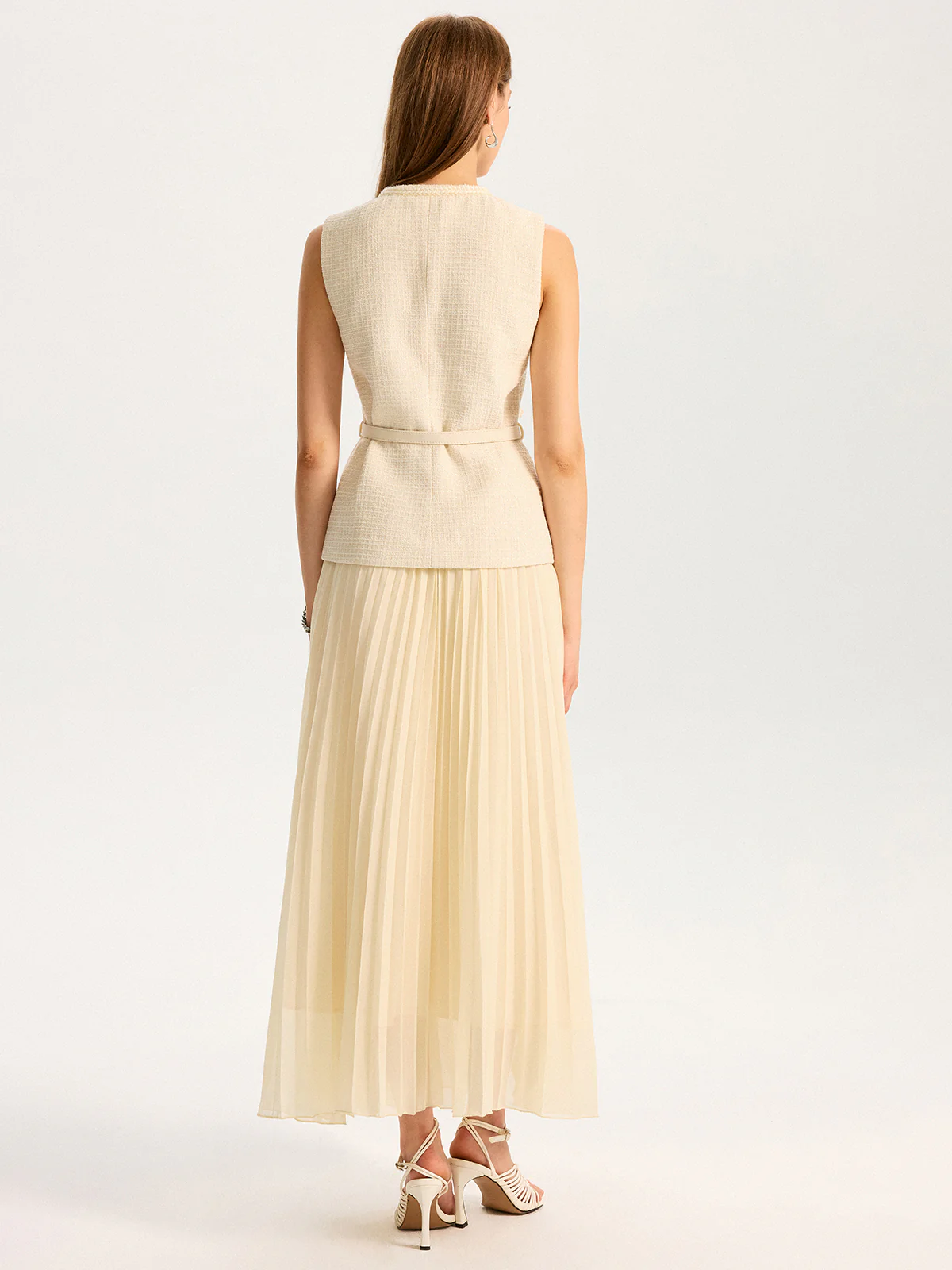Tweed Sleeveless Vest and Pleated Maxi Skirt Set - Image 4