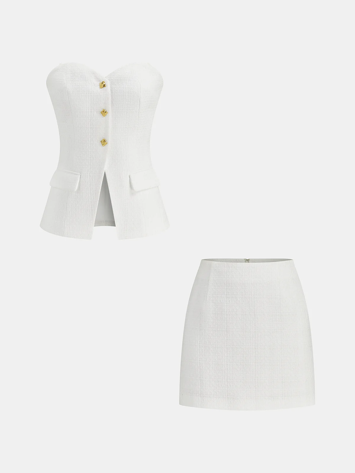 Tweed Strapless Top and Mini Skirt Set - Image 2