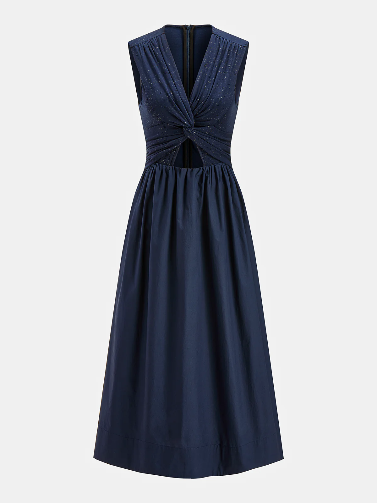 Twist Cutout Sleeveless Glitter Midi Dress