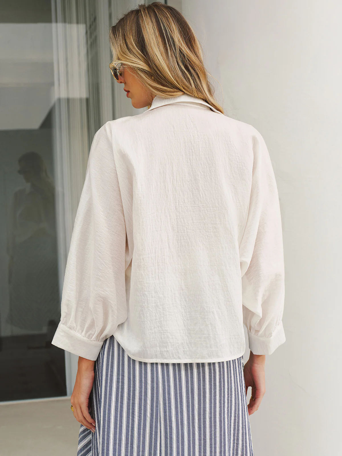 Twist Front Balloon Sleeve Button-Down Shirt - Image 5