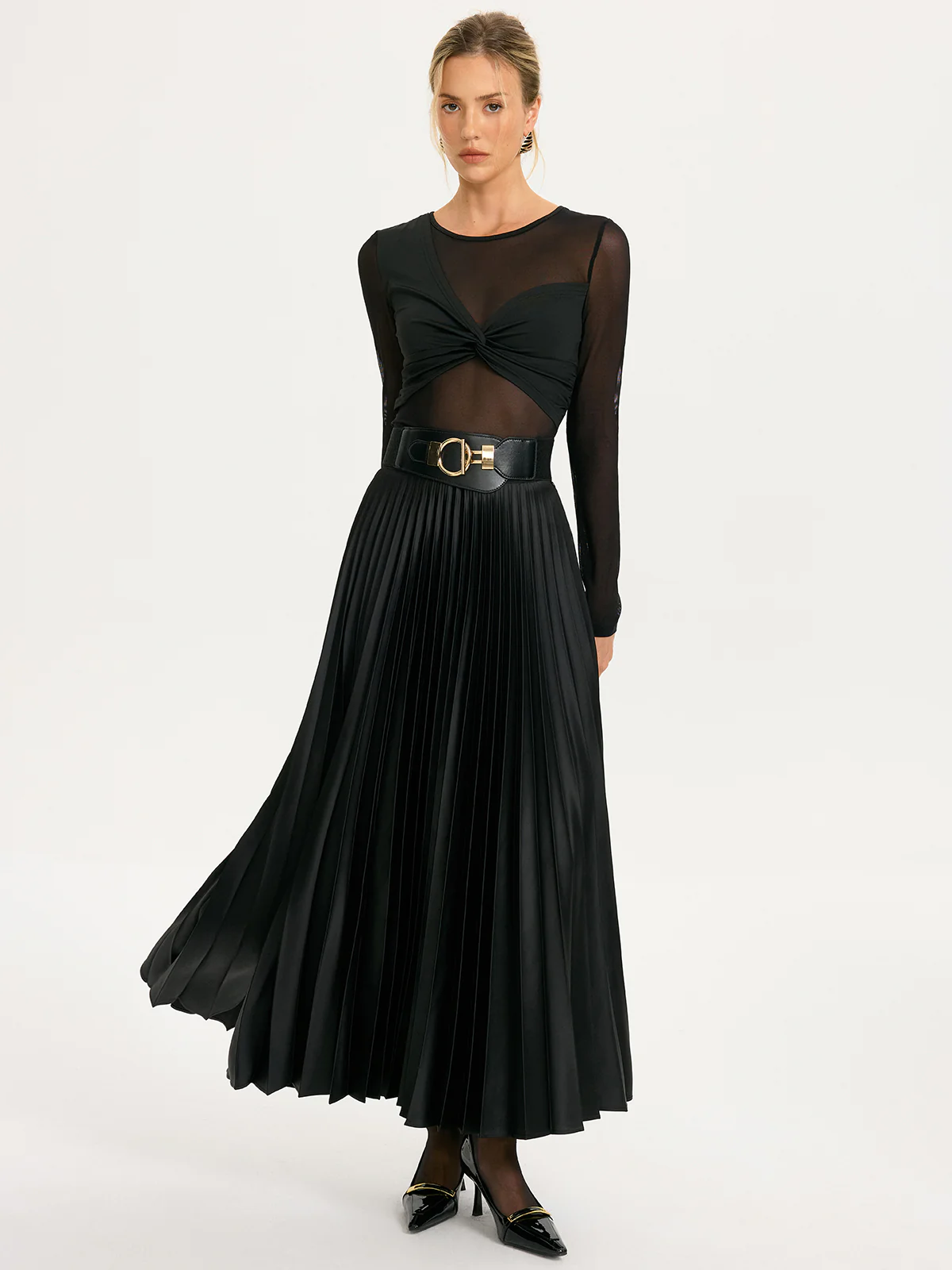 Twist-Front Sheer Mesh Long-Sleeve Top - Image 3