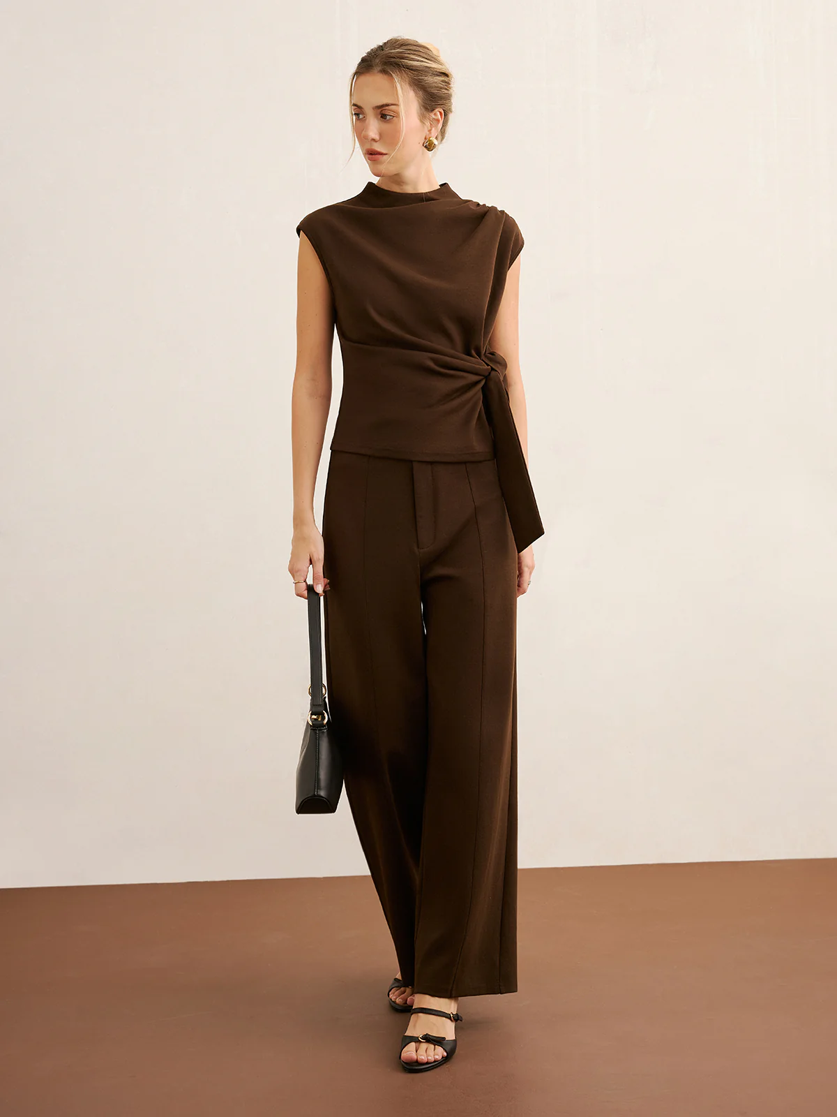 Twist Front Sleeveless Top & Wide-Leg Pants Set