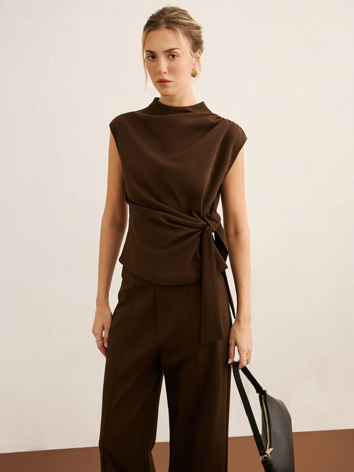 Twist Front Sleeveless Top & Wide-Leg Pants Set - Image 3