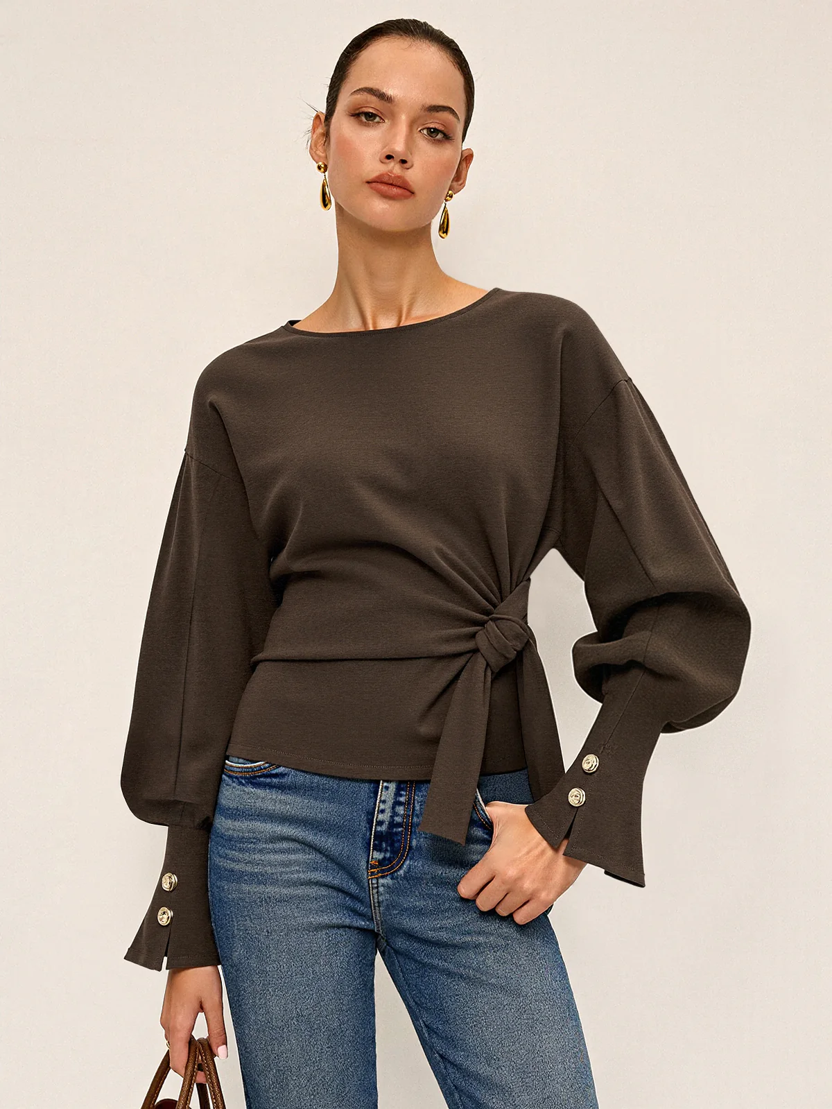 Twist Knot Balloon Sleeve Sweatshirt