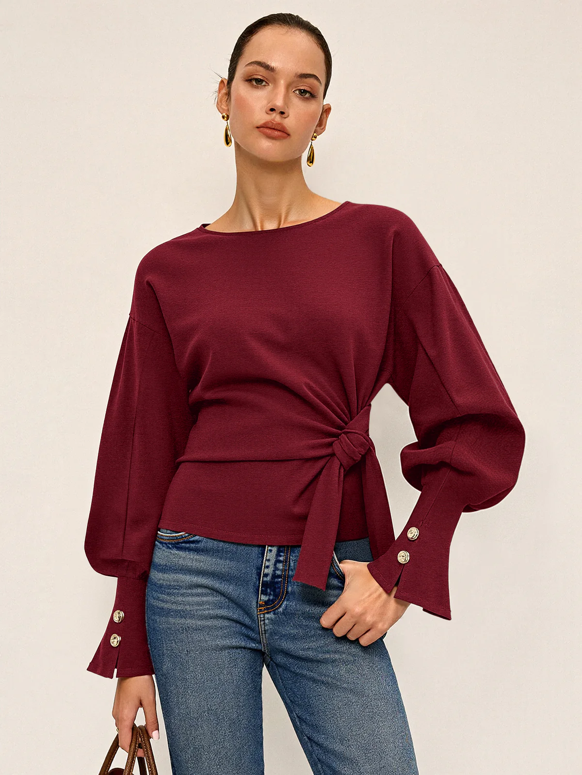 Twist Knot Balloon Sleeve Sweatshirt - Image 10