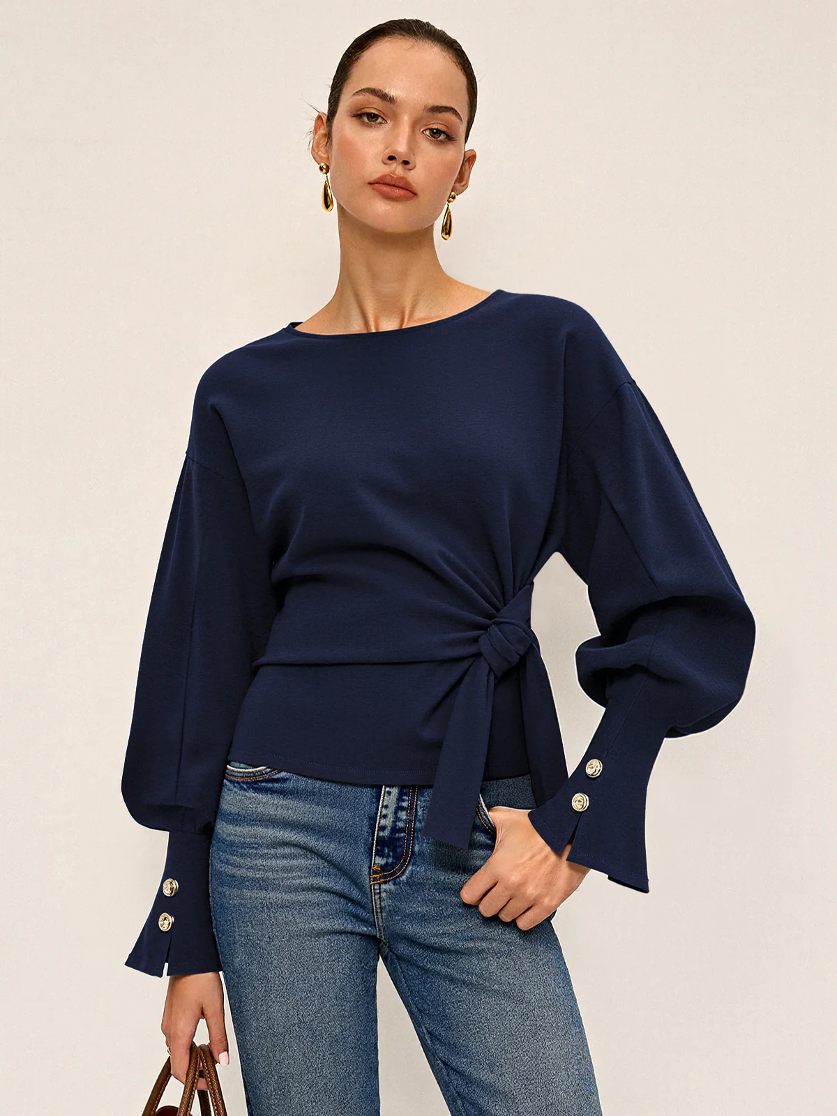 Twist Knot Balloon Sleeve Sweatshirt - Image 11