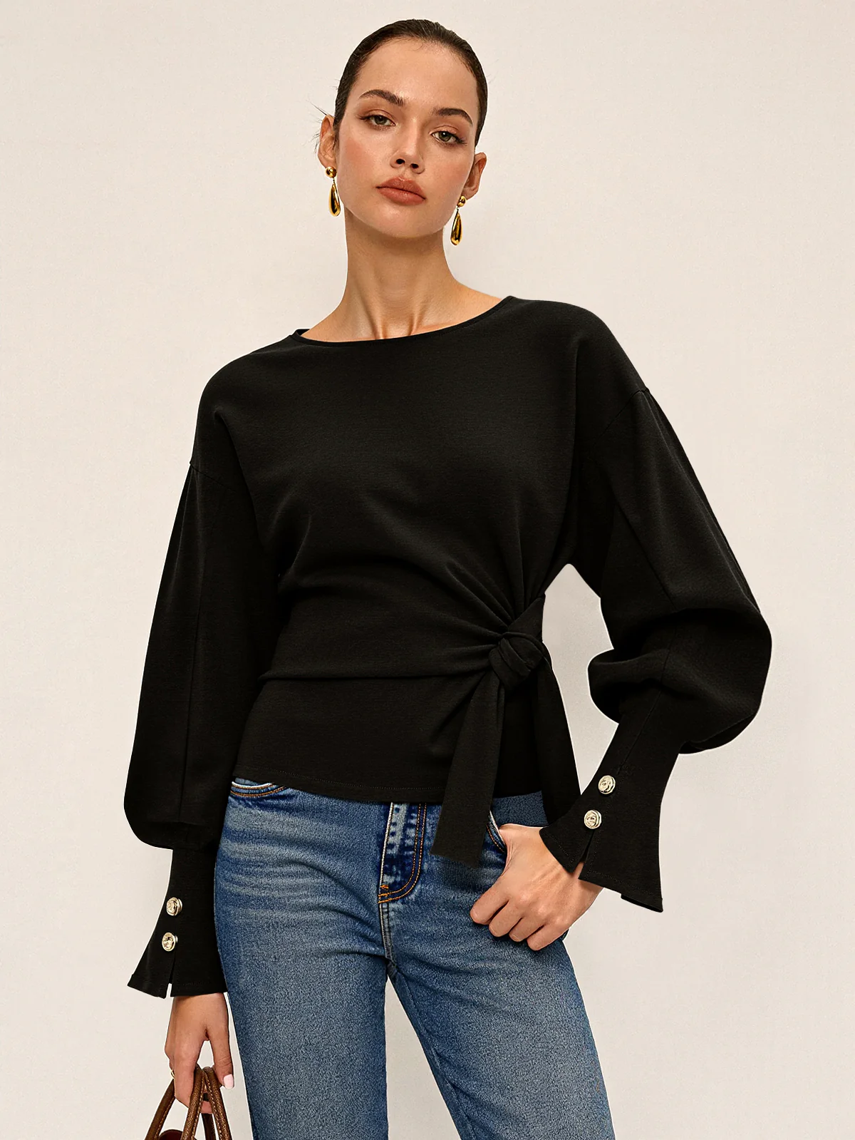 Twist Knot Balloon Sleeve Sweatshirt - Image 6