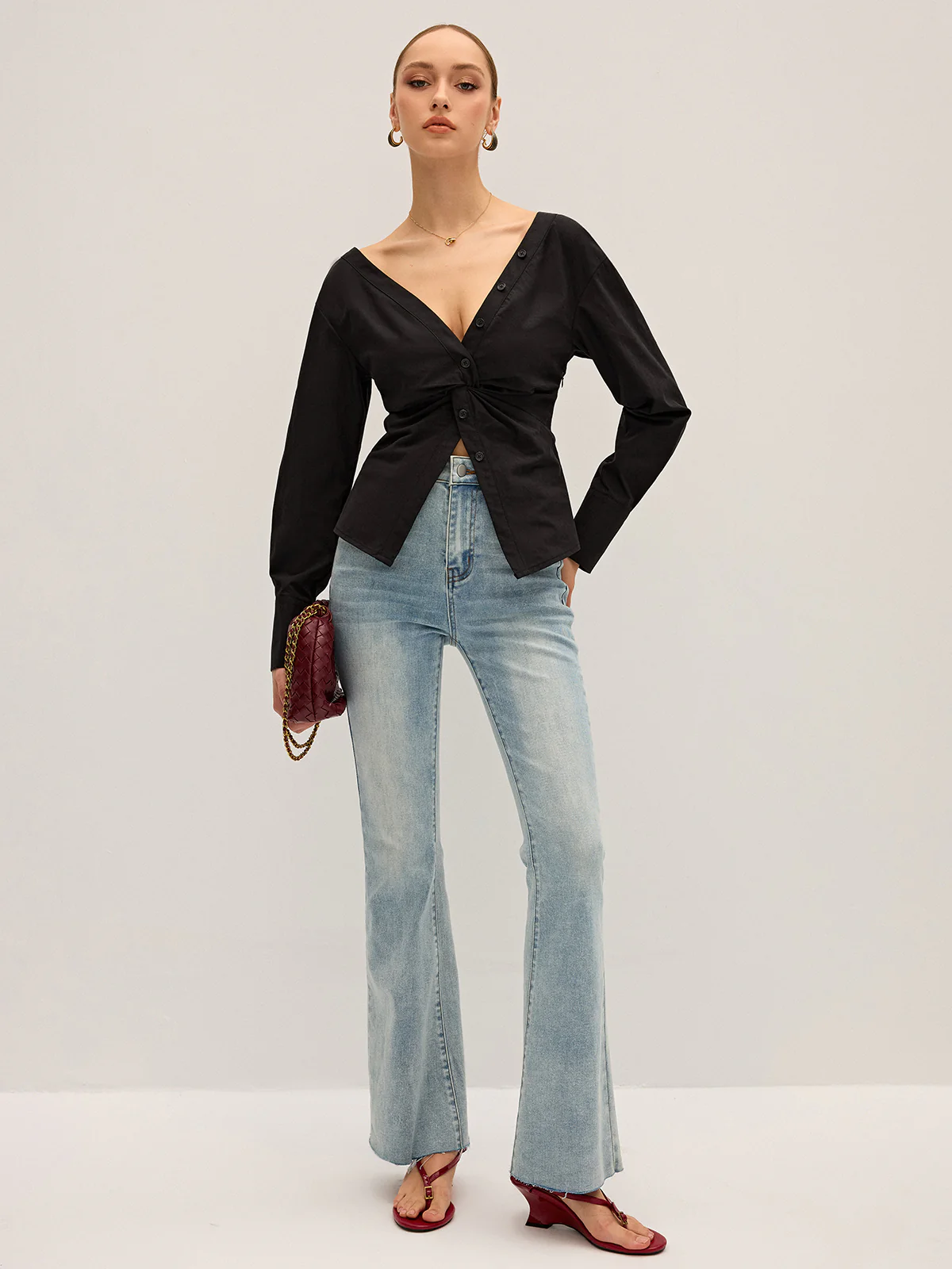 Twisted Front Deep V-Neck Shirt - Image 3