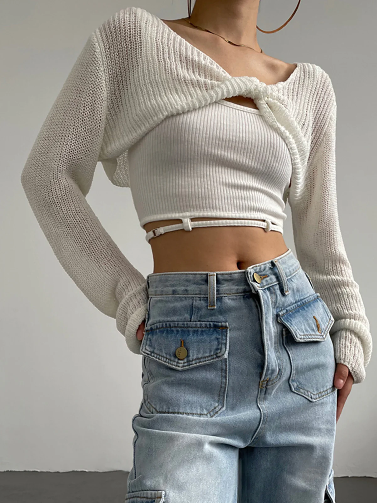 Twisted Front Long Sleeve Crop Top