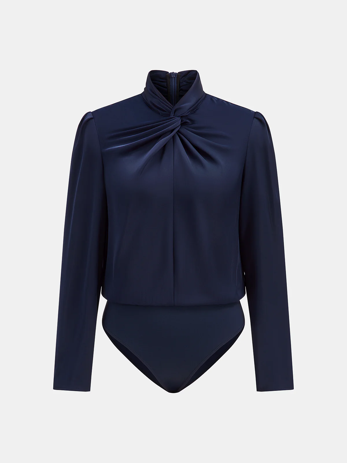 Twisted Mock Neck Long-Sleeve Satin Bodysuit