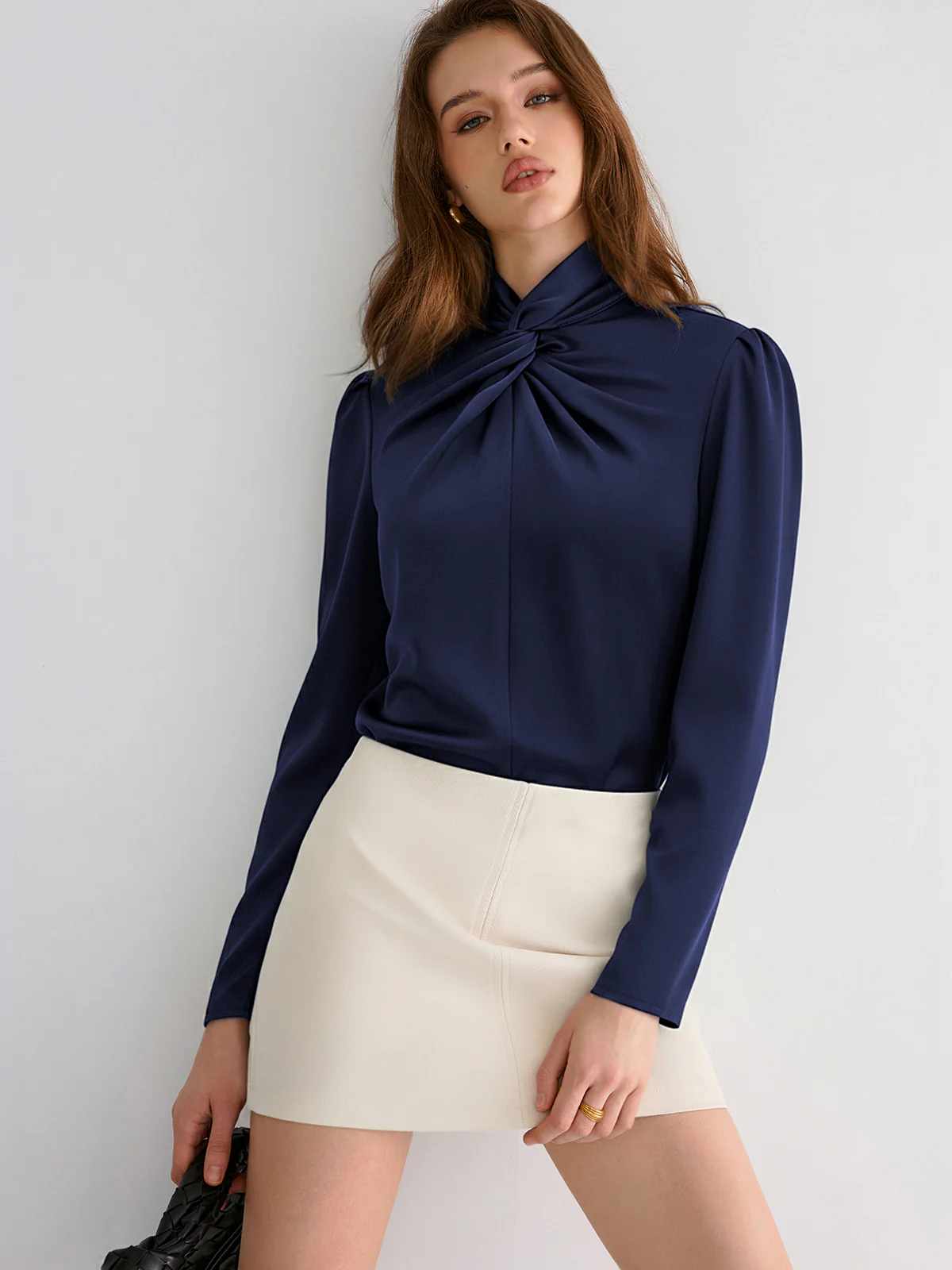 Twisted Mock Neck Long-Sleeve Satin Bodysuit - Image 2