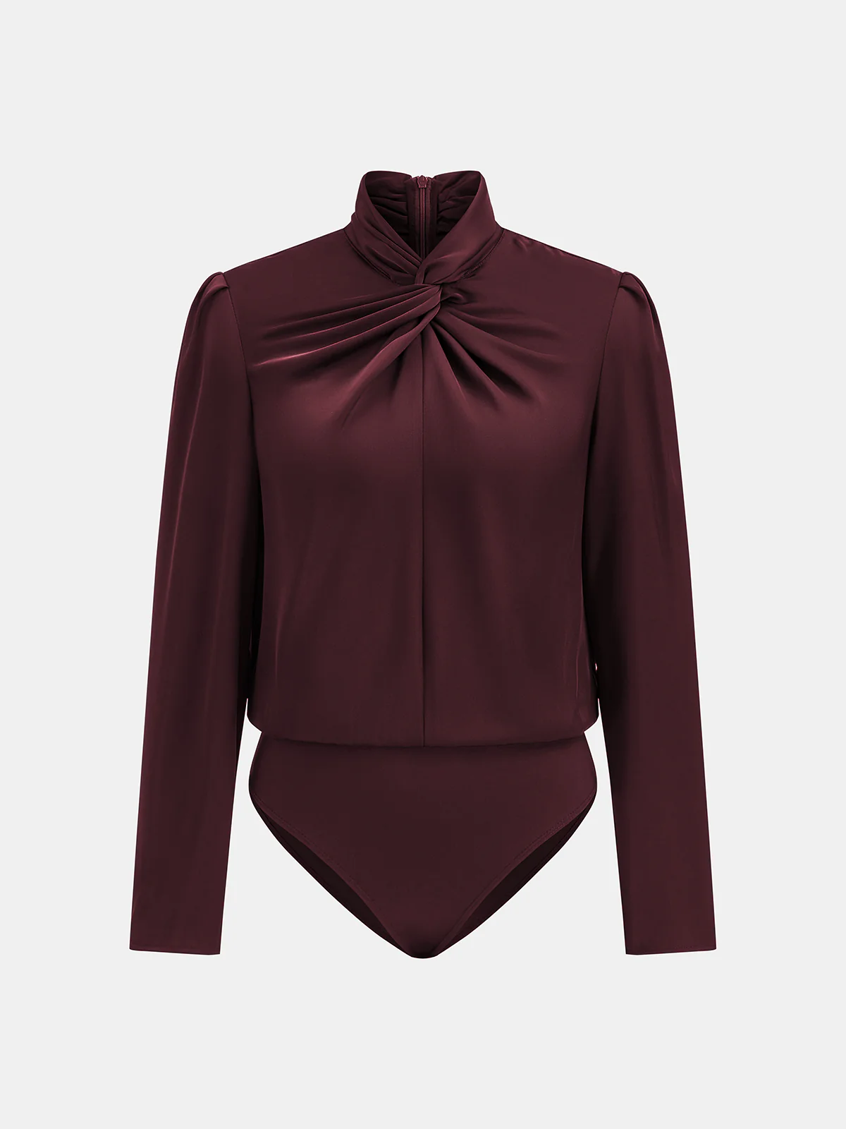 Twisted Mock Neck Long-Sleeve Satin Bodysuit - Image 6