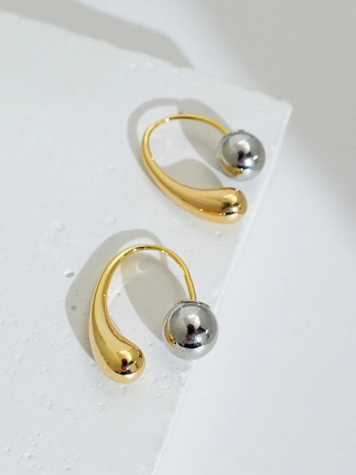 Two-Tone Abstract Curve Ball Earrings - Image 3