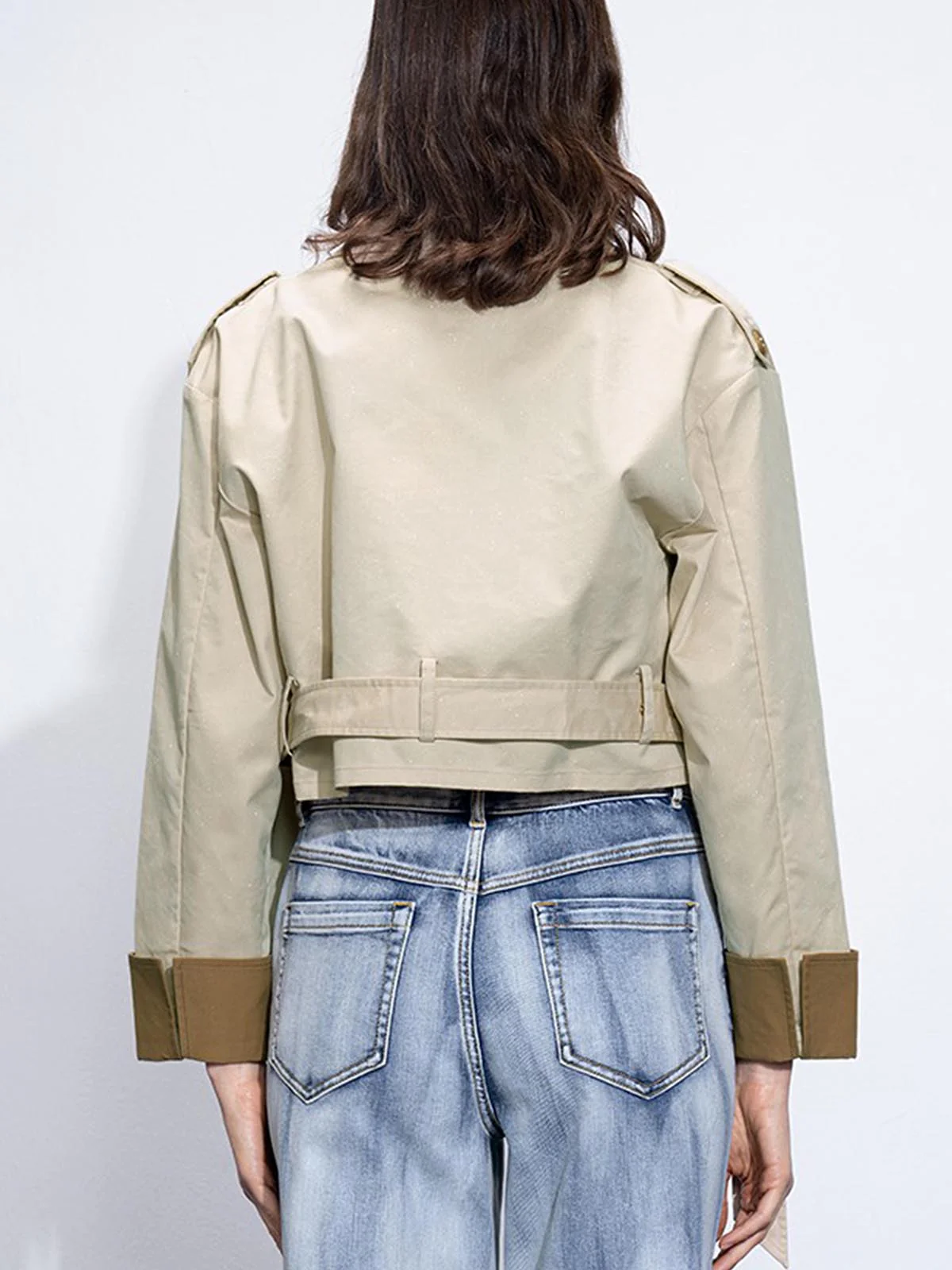 Two Tone Buckle Belted Trench Coat - Image 6