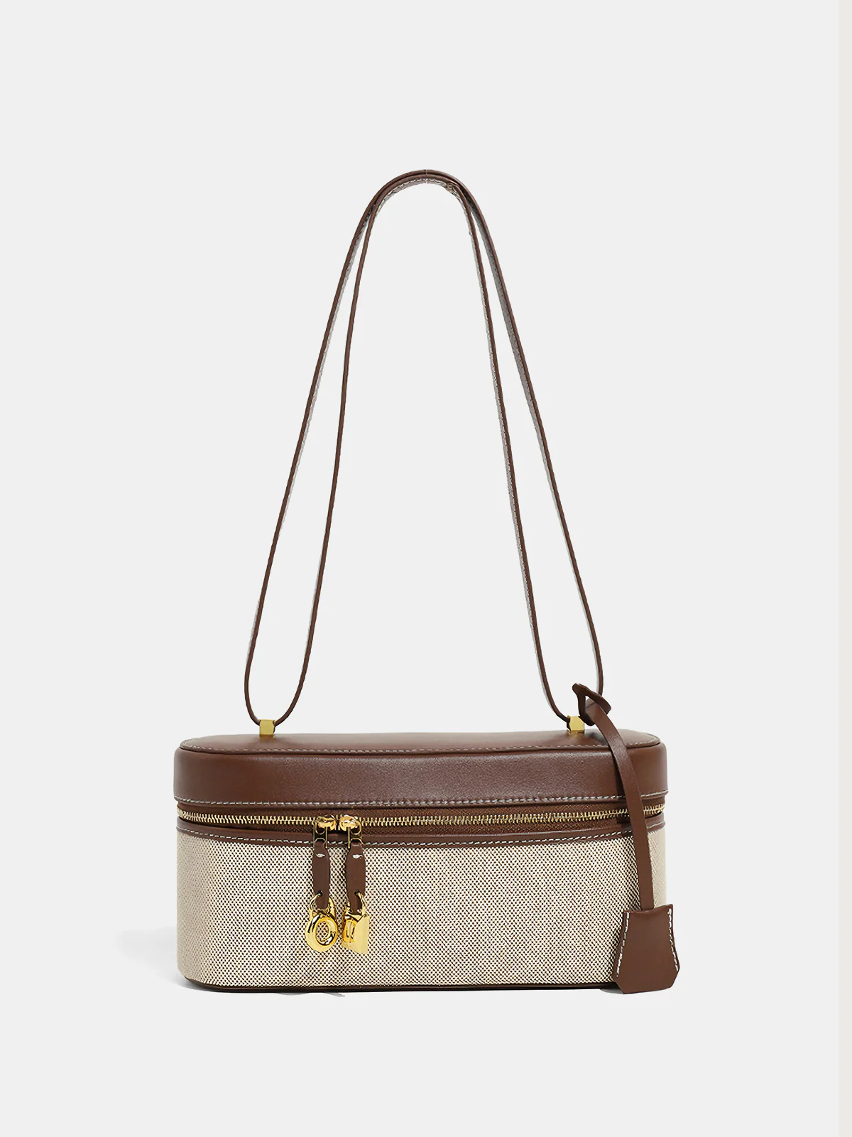 Two-Tone Canvas & PU Panel Box Bag