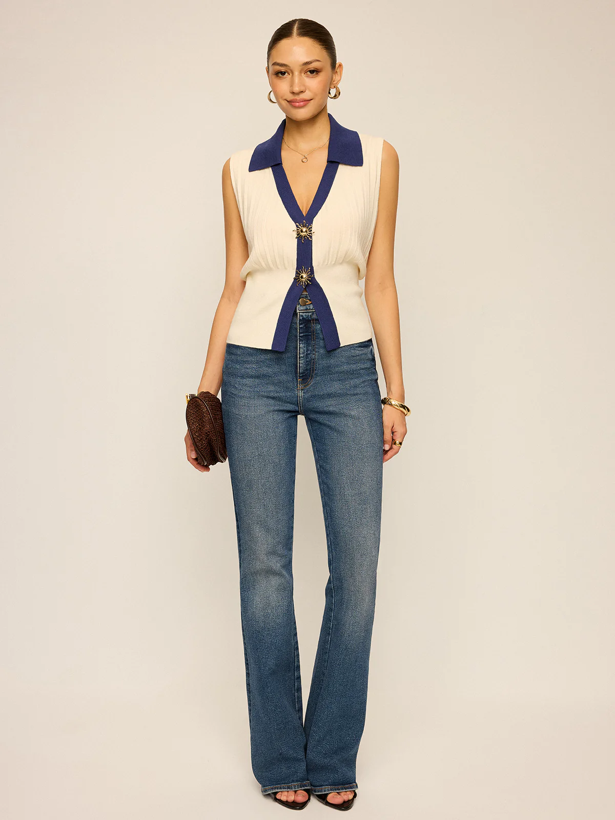 Two-Tone Collared Knit Vest - Image 2