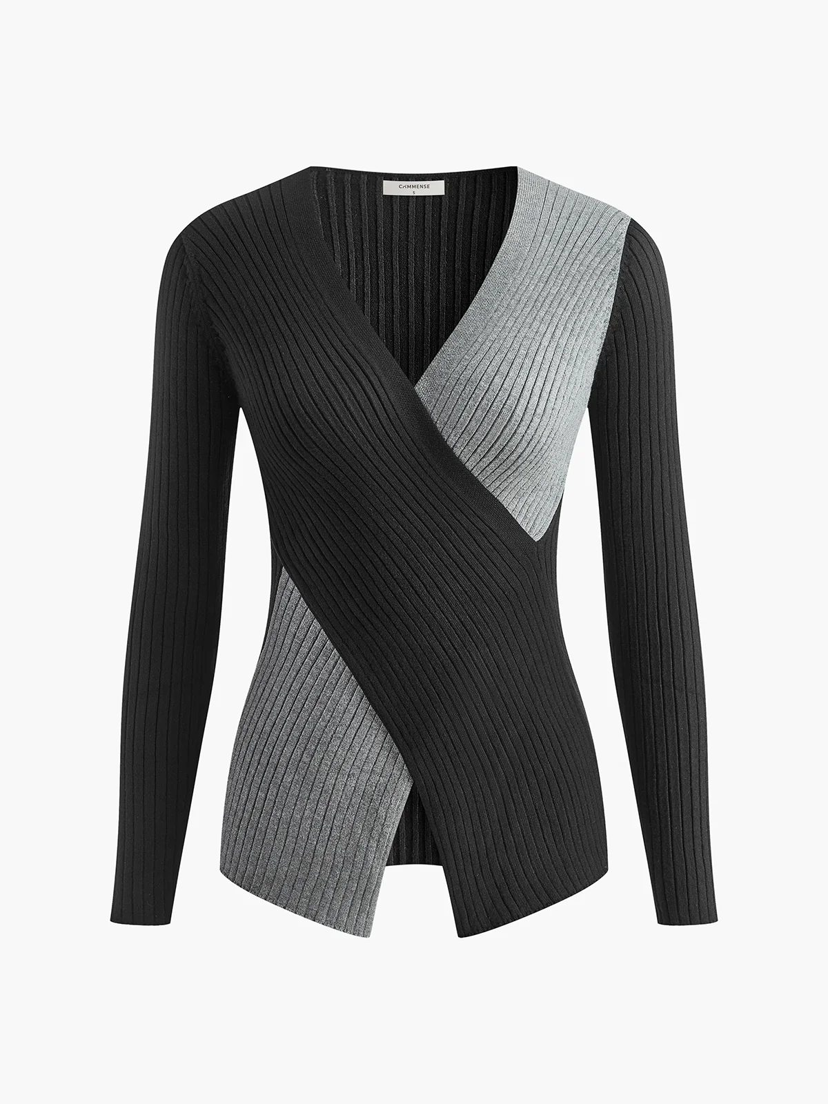 Two Tone Criss Cross Slim Knit Top - Image 2