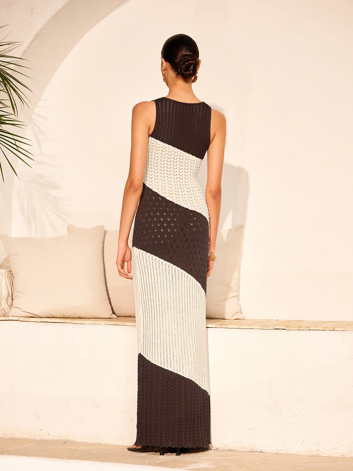Two-Tone Crochet Front Tie Knit Dress - Image 6