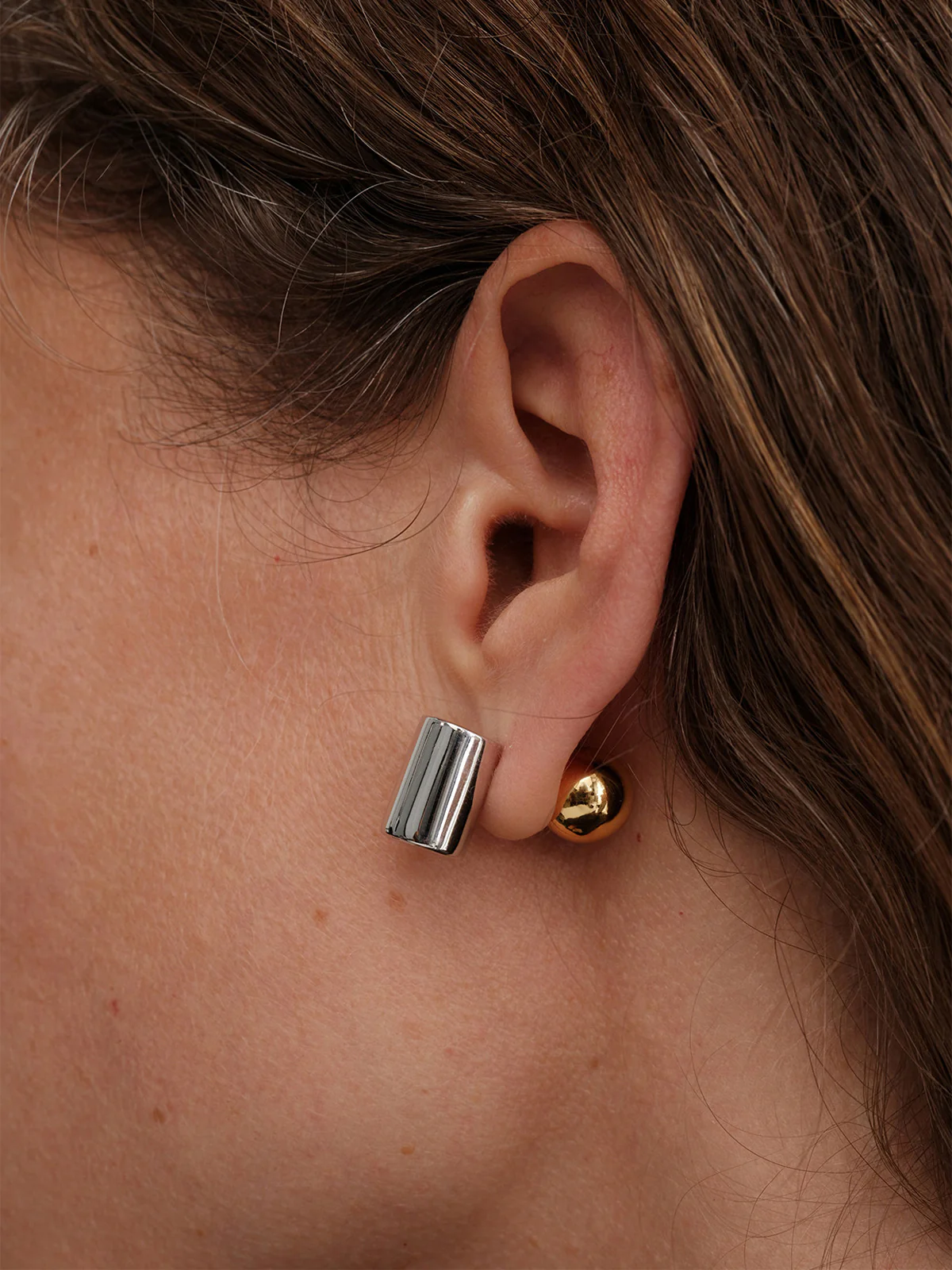 Two-Tone Cylinder Ball Stud Earrings - Image 3