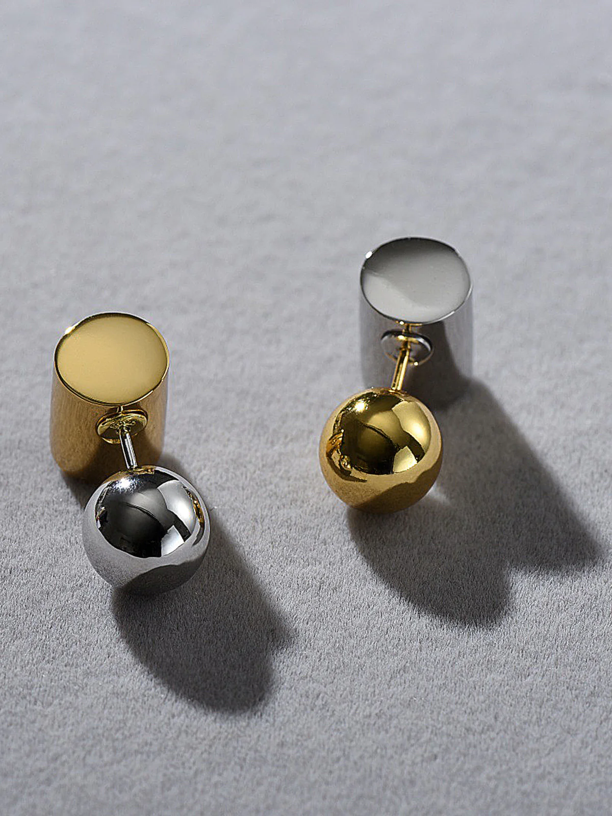 Two-Tone Cylinder Ball Stud Earrings - Image 4