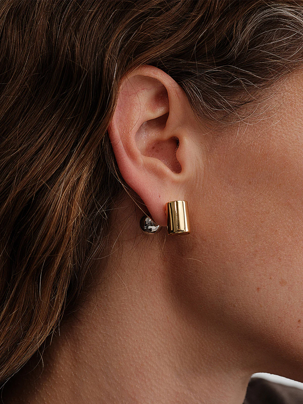 Two-Tone Cylinder Ball Stud Earrings - Image 5