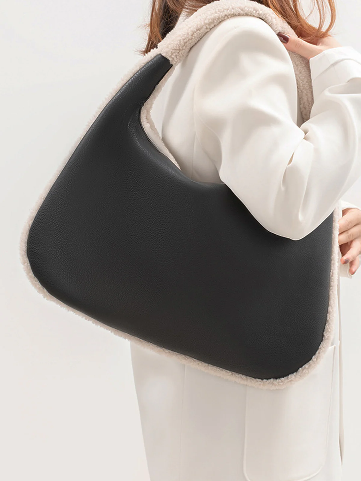 Two Tone Fleece Zipper Armpit Bag - Image 2