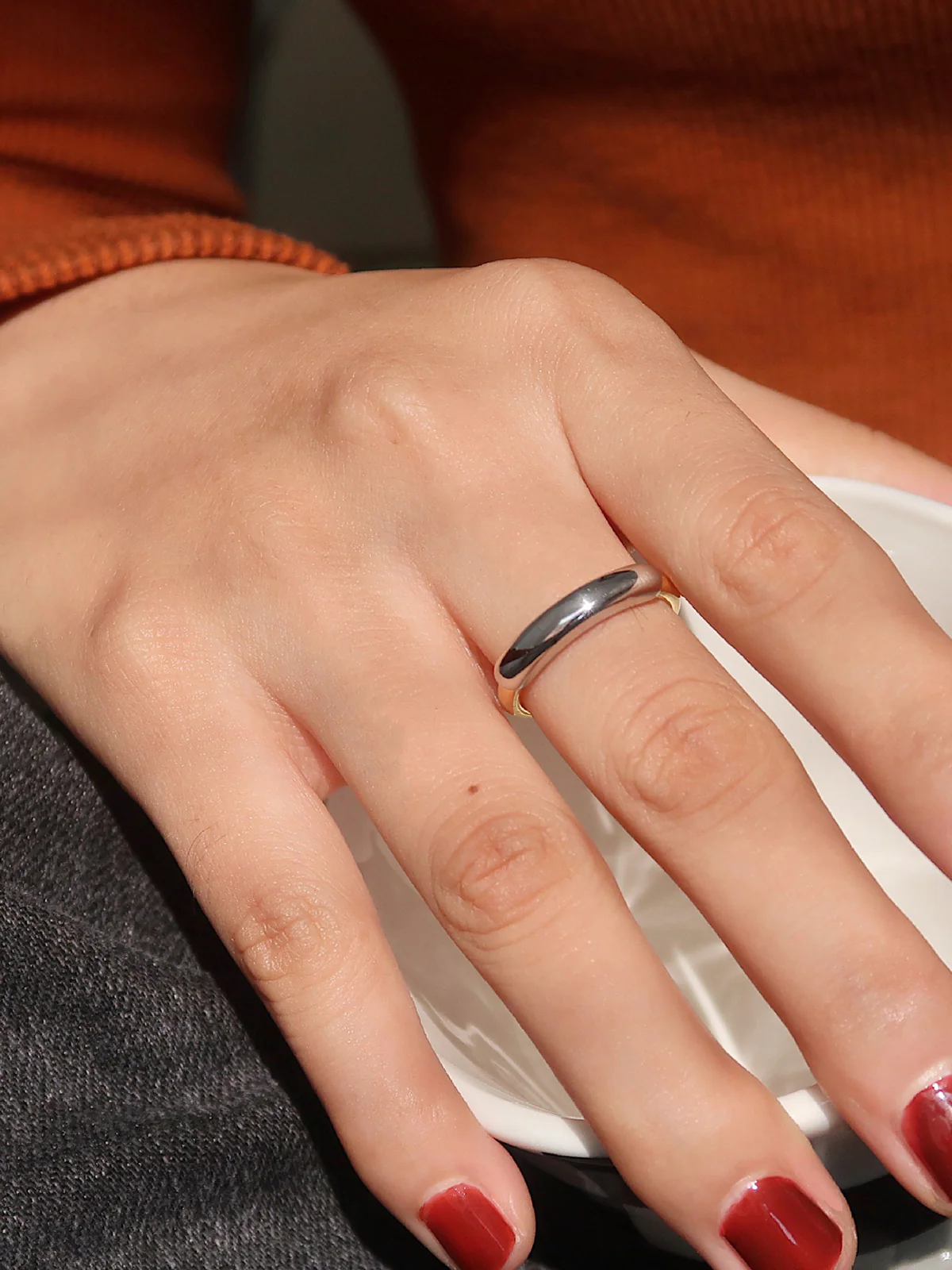 Two Tone Glossy Hoop Ring - Image 3