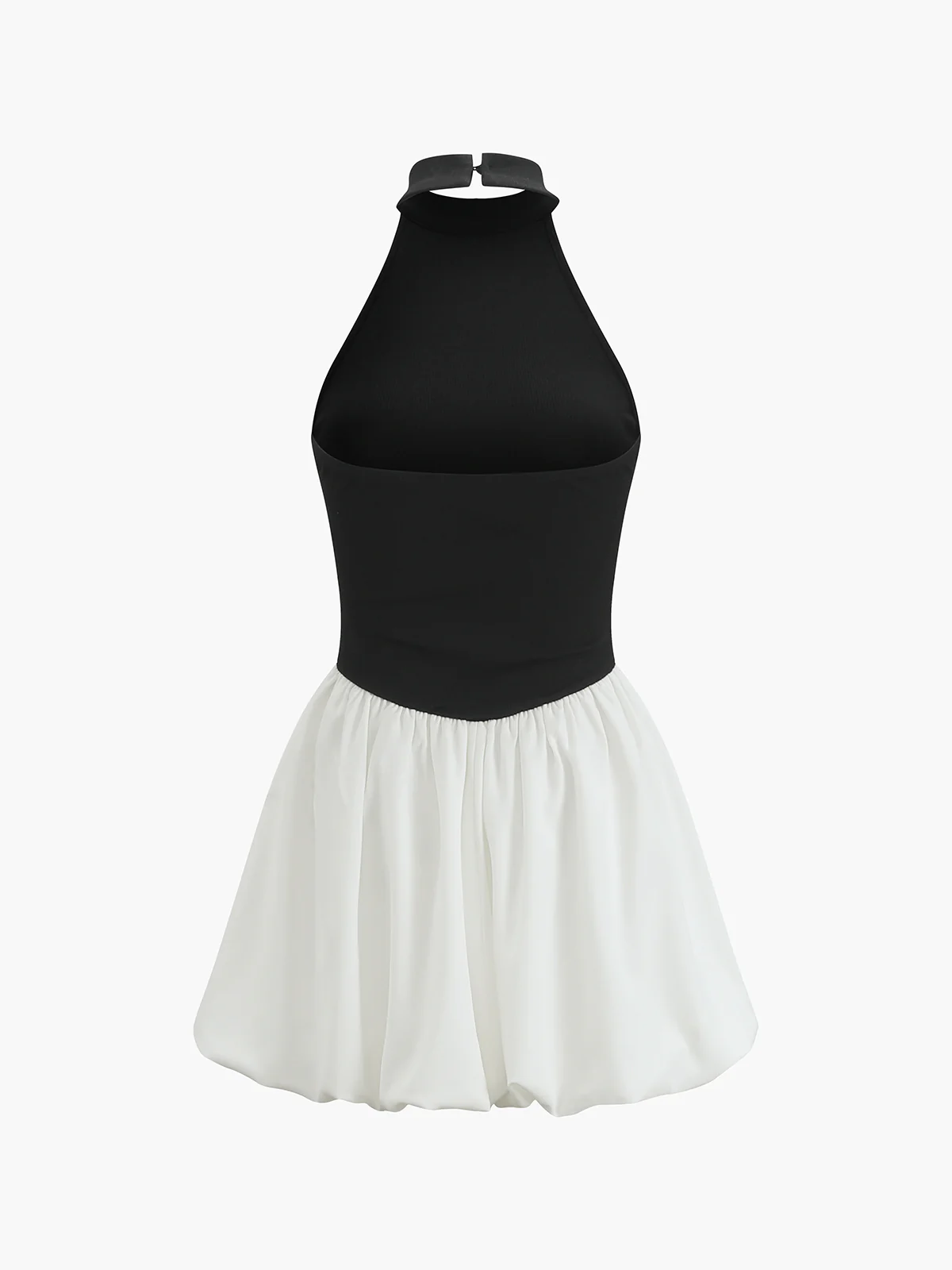 Two-Tone Halter Puff Short Dress - Image 3