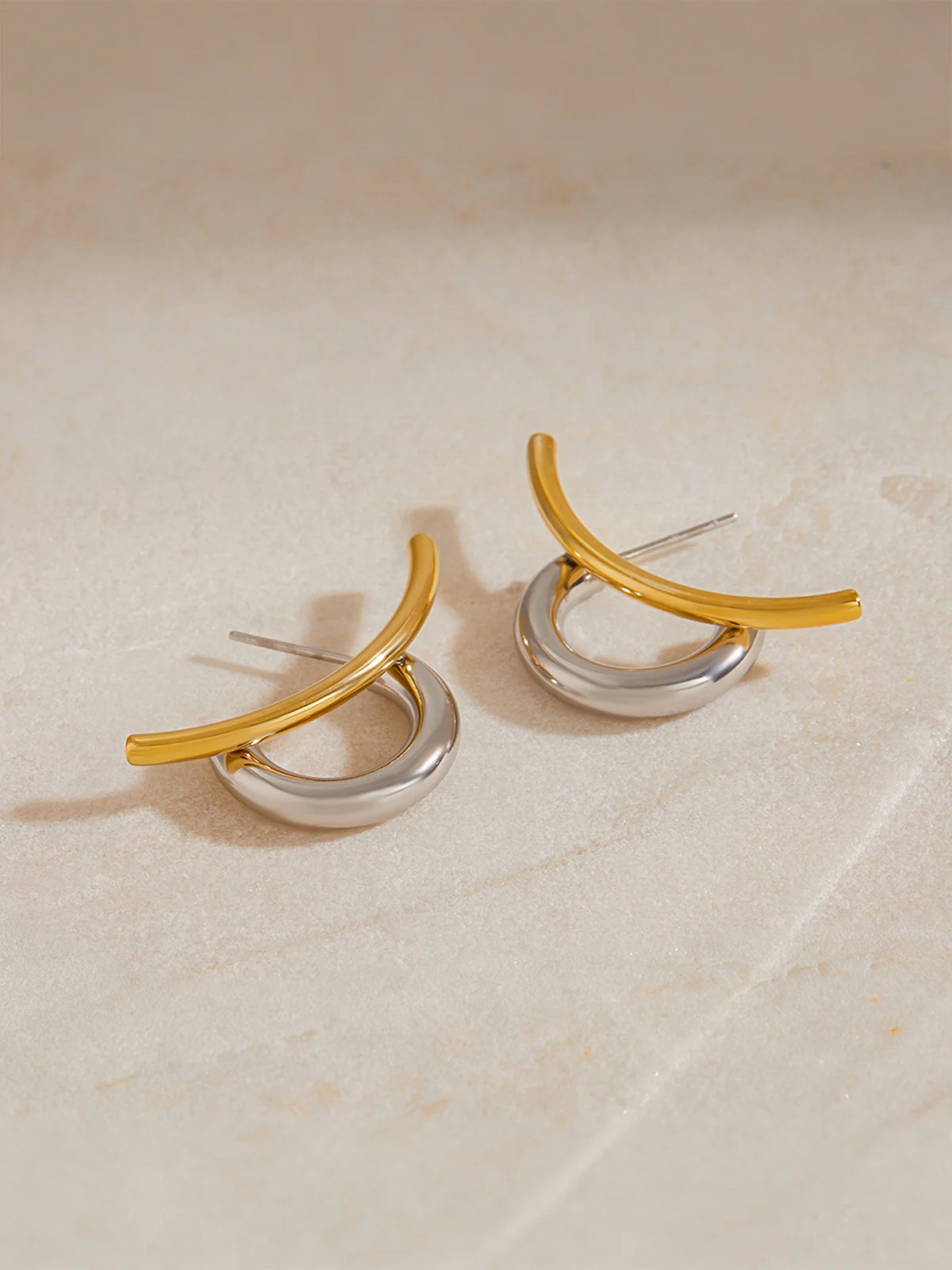 Two-Tone Intertwined Open Hoop Earrings - Image 2