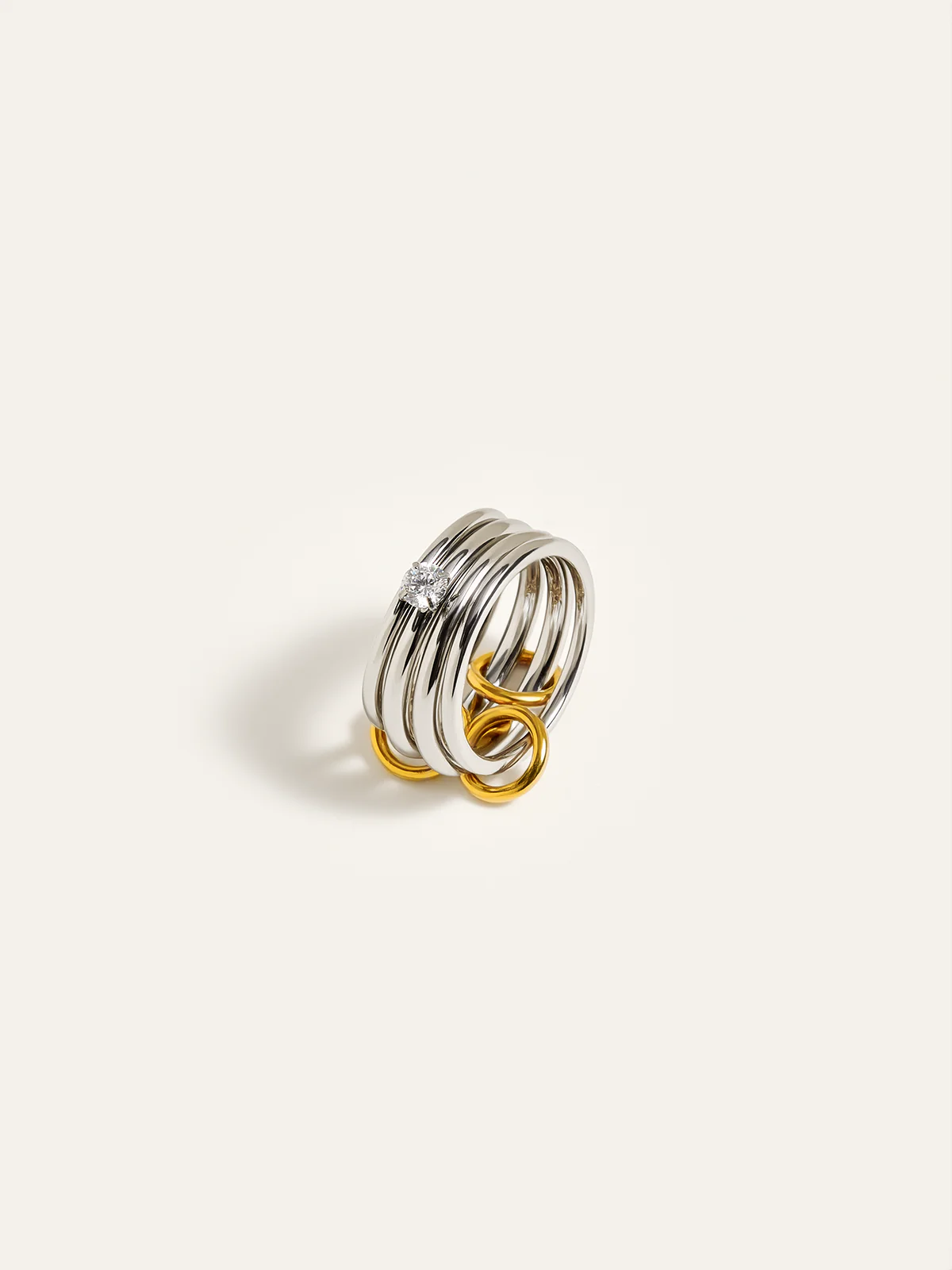 Two-Tone Layered Ring with Diamond Accent