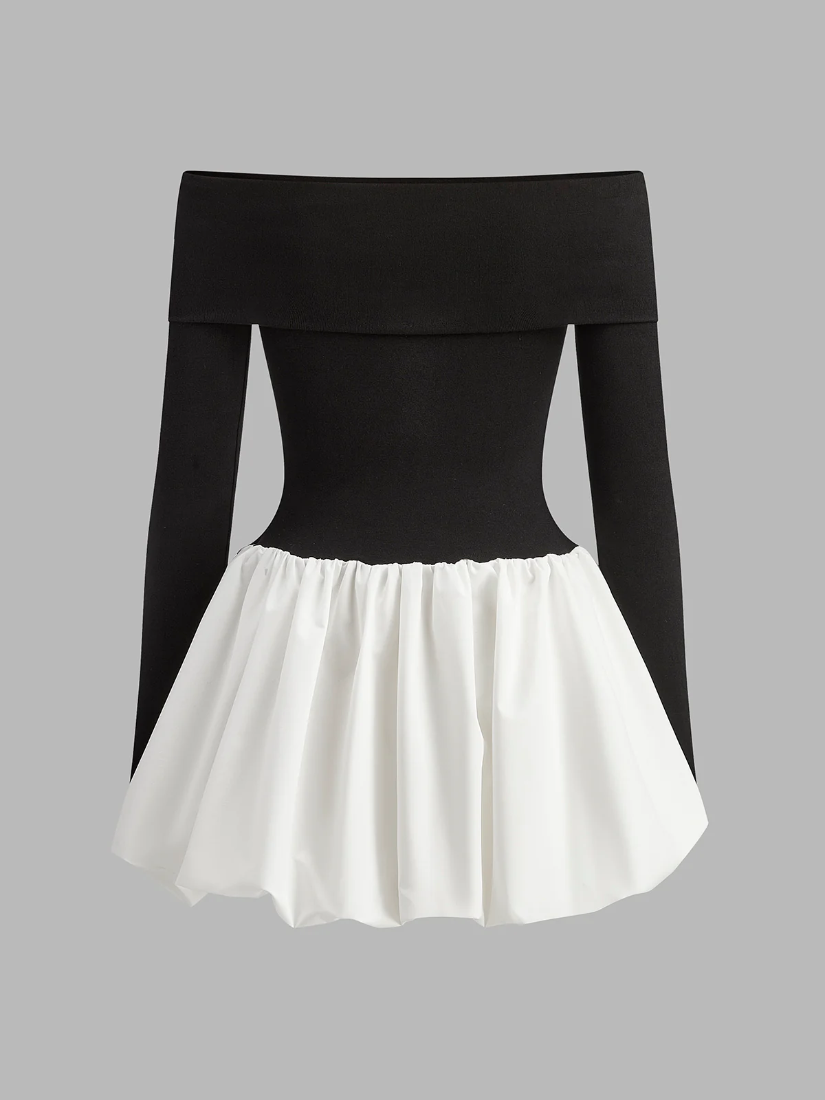 Two Tone Off Shoulder Bubble Short Dress - Image 8