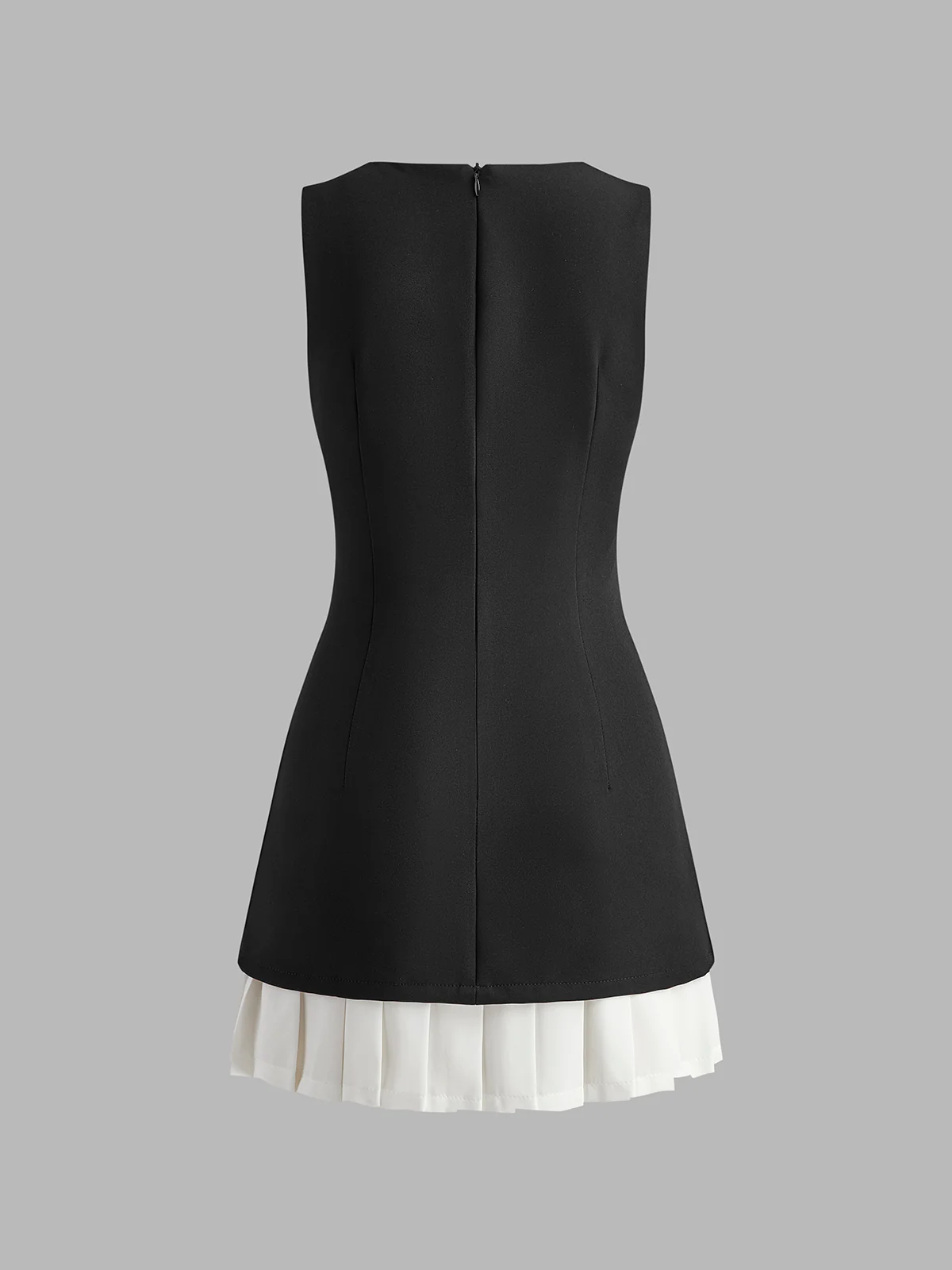 Two-Tone Sleeveless Pleated Short Dress - Image 3