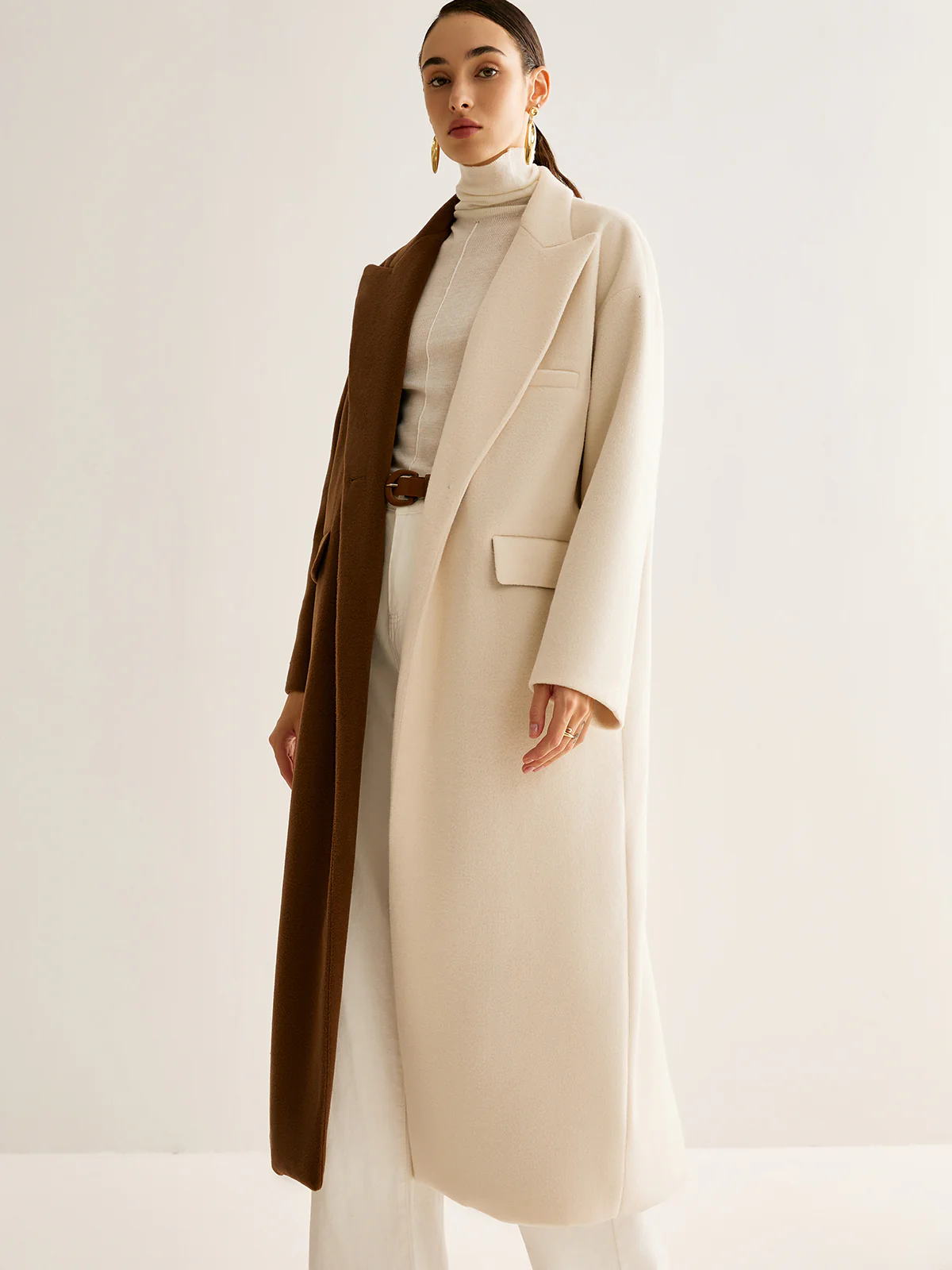 Two-Tone Slit Tweed Long Coat - Image 3