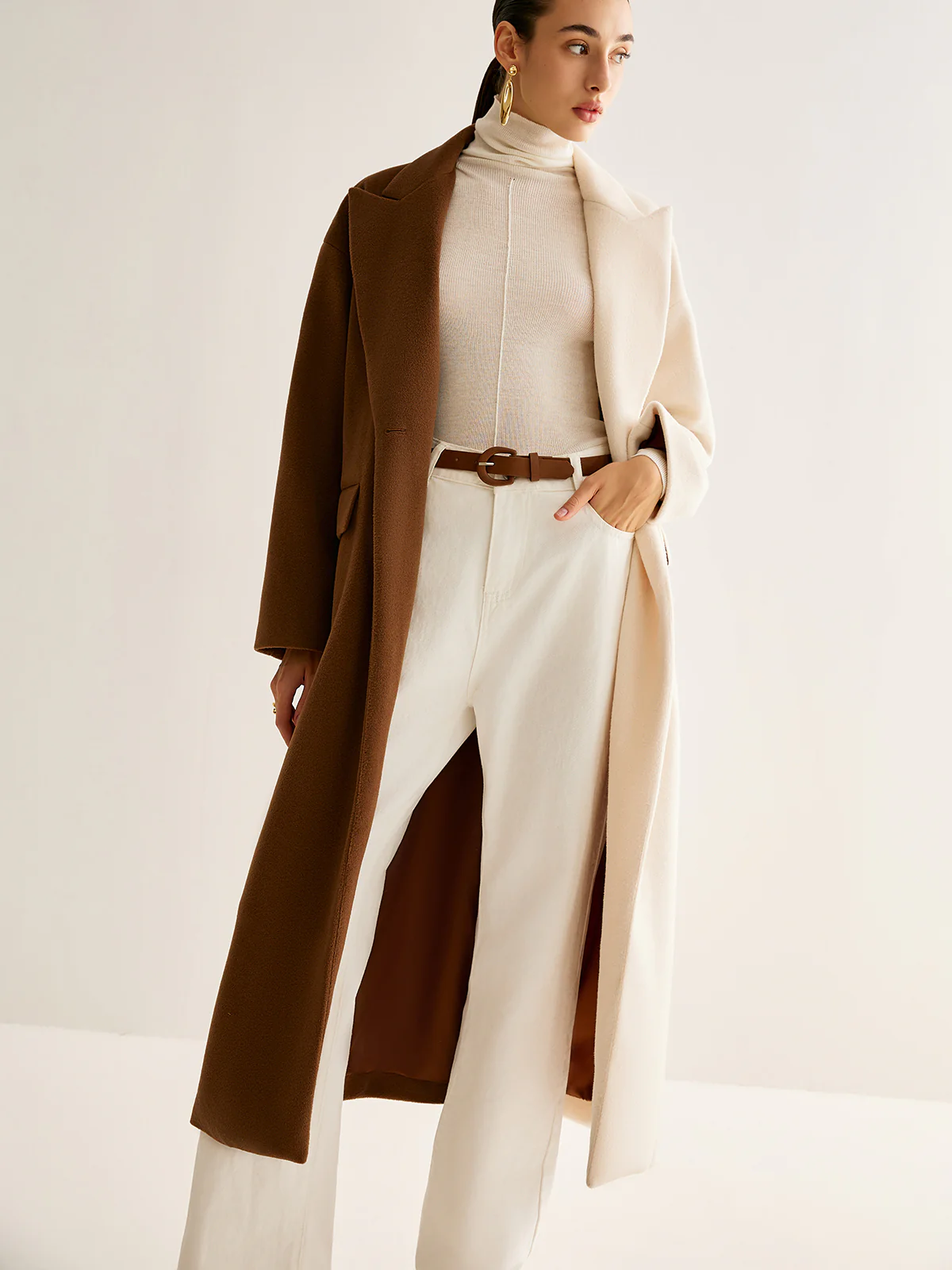 Two-Tone Slit Tweed Long Coat - Image 6