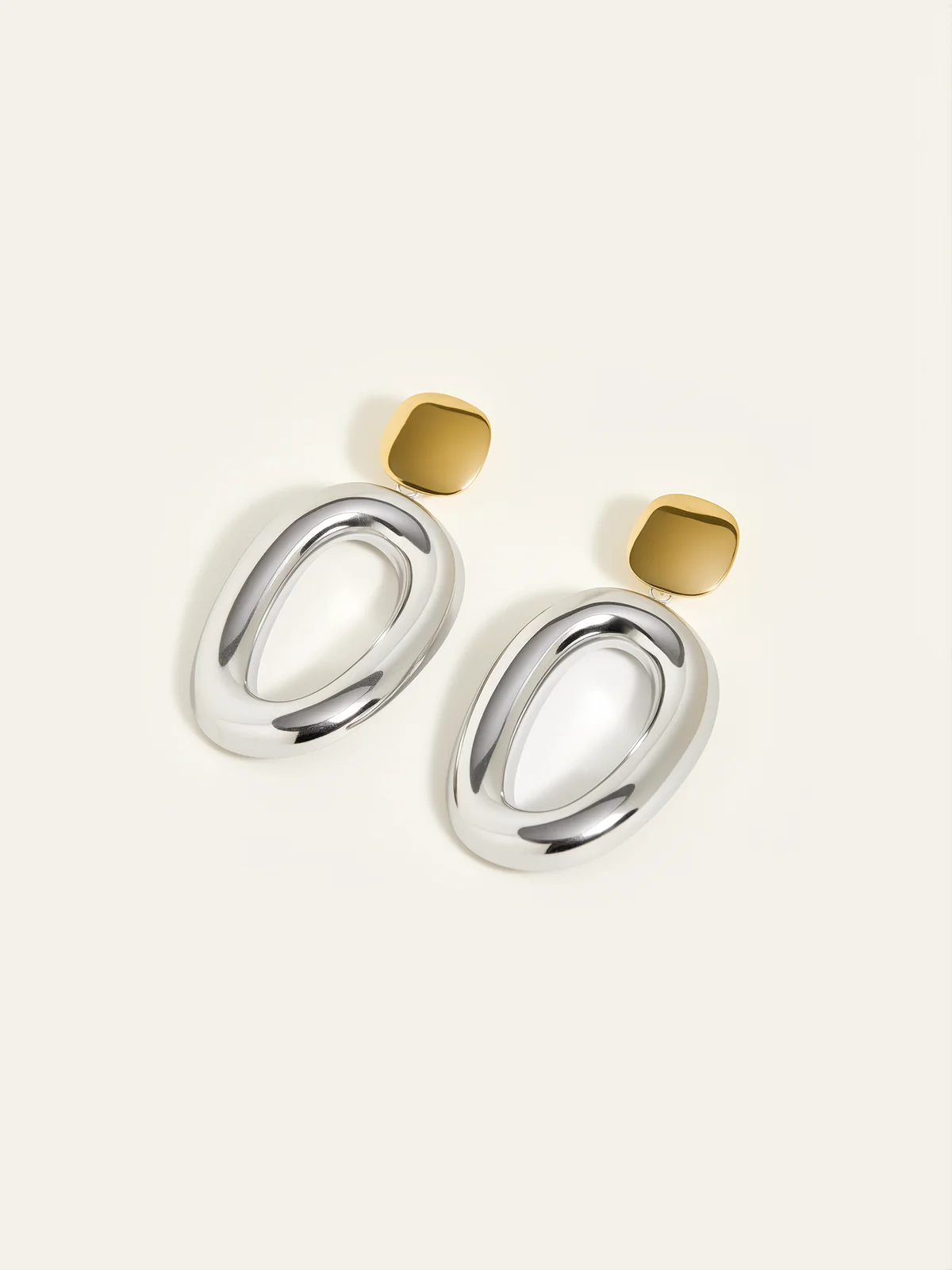 Two-Tone Smooth Oval Drop Earrings - Image 2